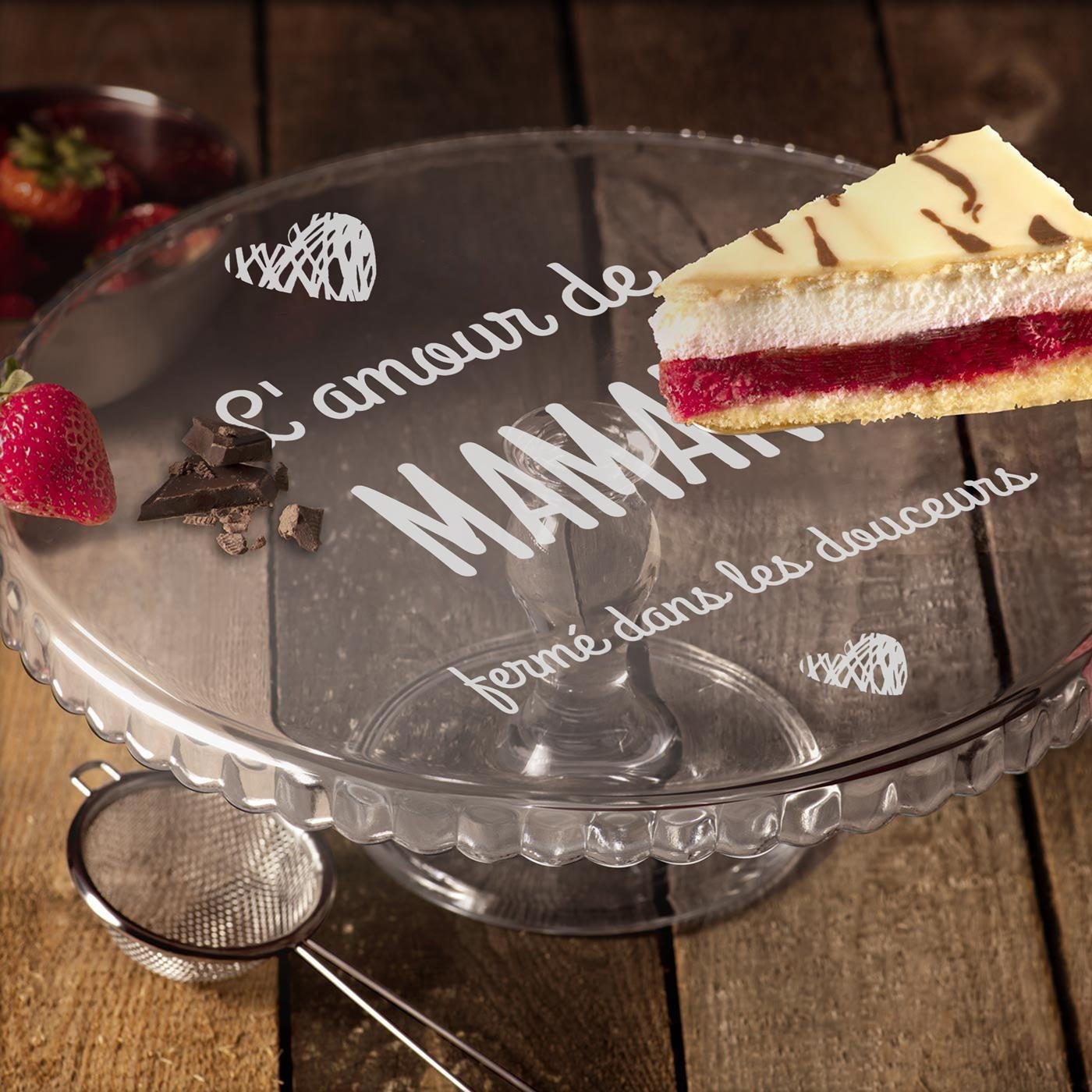 Murrano Glass Cake Stand with Personalized Base for Mother's Day