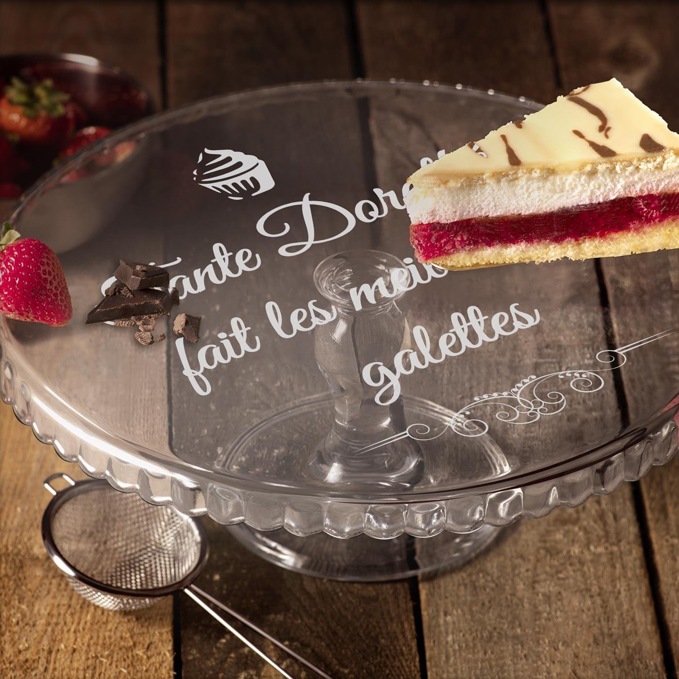 Murrano Glass Cake Stand with Personalized Base for Aunt's Birthday
