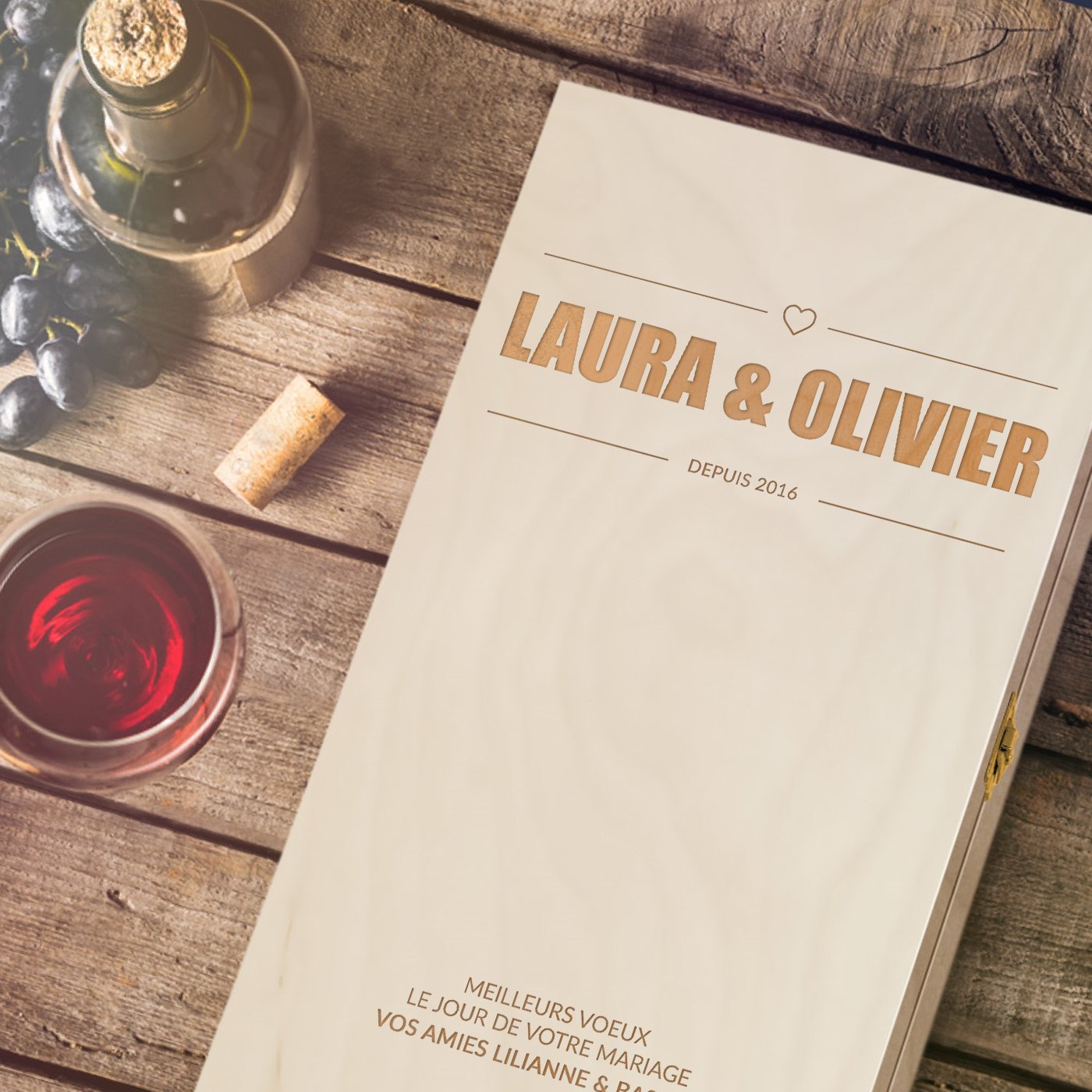 Caja de vino personalizada Murrano para 2 botellas - Regalo para la pareja casada