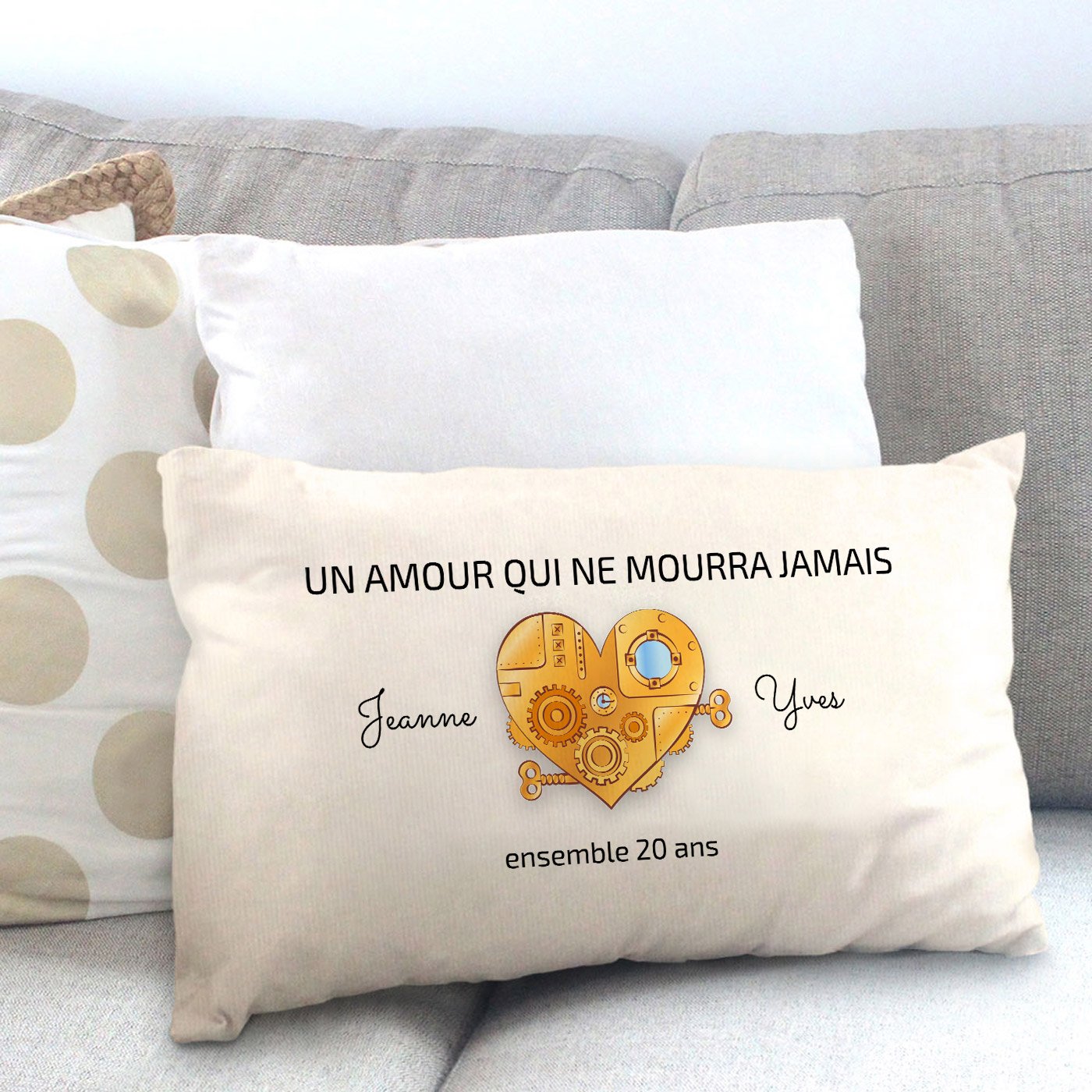 Oreiller en coton Murrano avec impression personnalisée pour couple - 20 ans de mariage