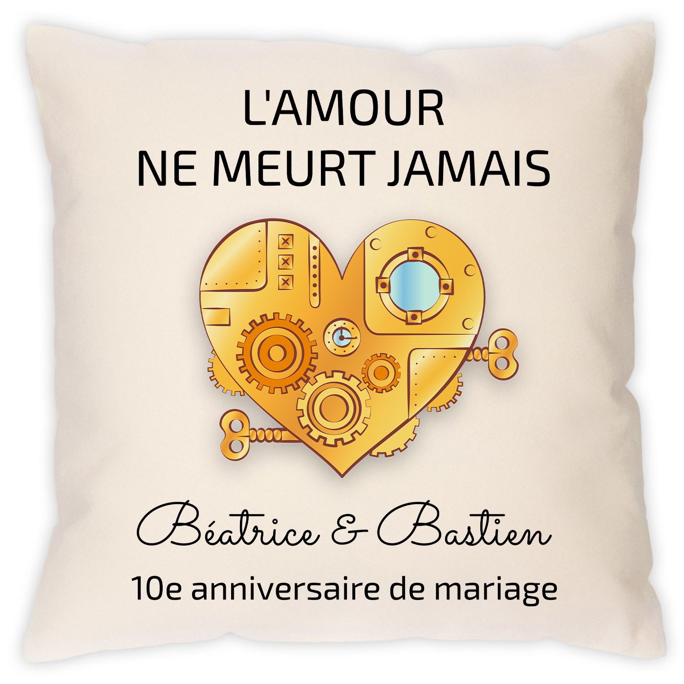 Cushión de Murrano de algodón de 45x45 cm con impresión personalizada para aniversario de boda (10 años)