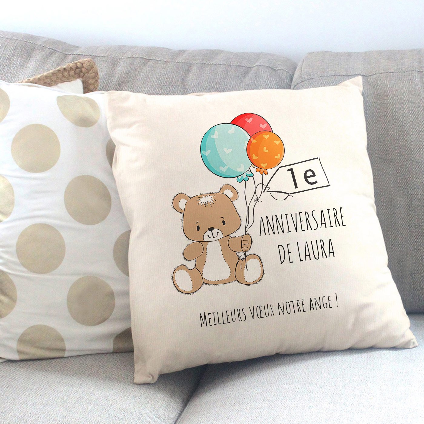 Almohada Personalizada de Murrano para el Primer Cumpleaños de una Niña