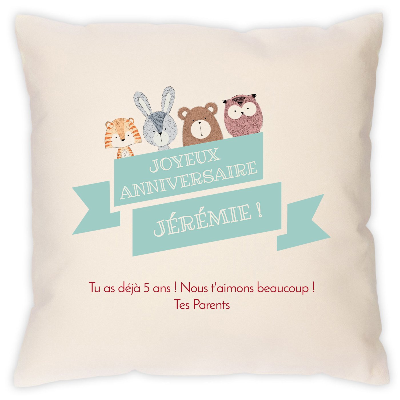 Almohada personalizada de Murrano para un niño pequeño celebrando su 5º cumpleaños
