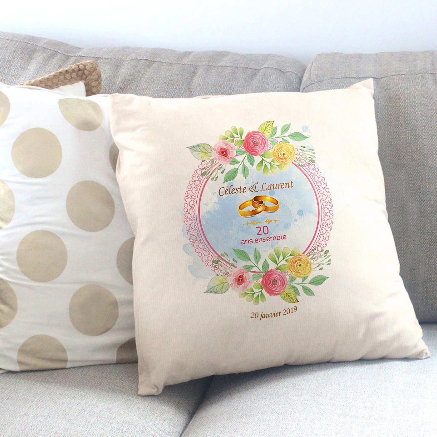 Cojín de algodón personalizado Murrano de 45x45 cm para pareja - 20º aniversario de boda