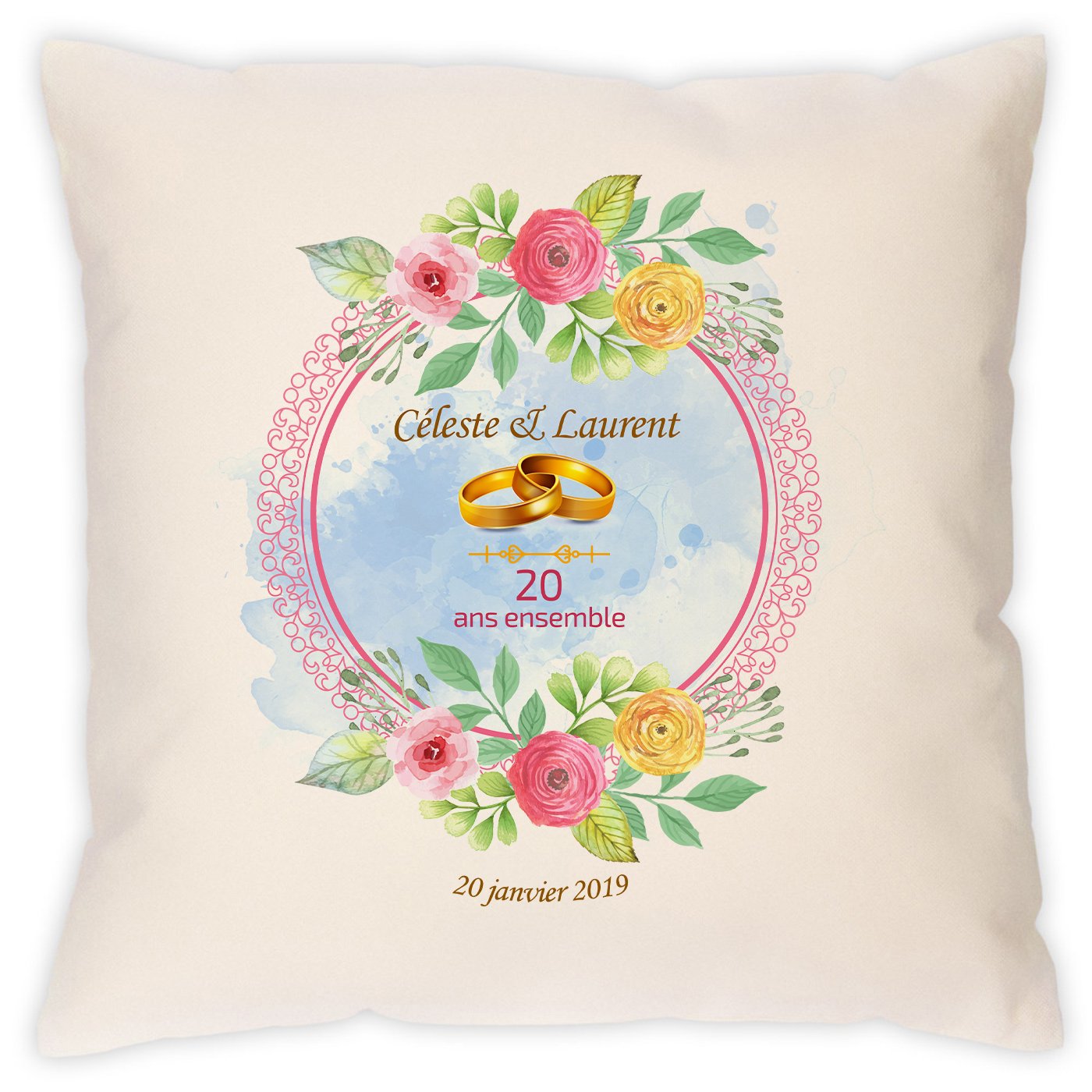 Cojín de algodón personalizado Murrano de 45x45 cm para pareja - 20º aniversario de boda