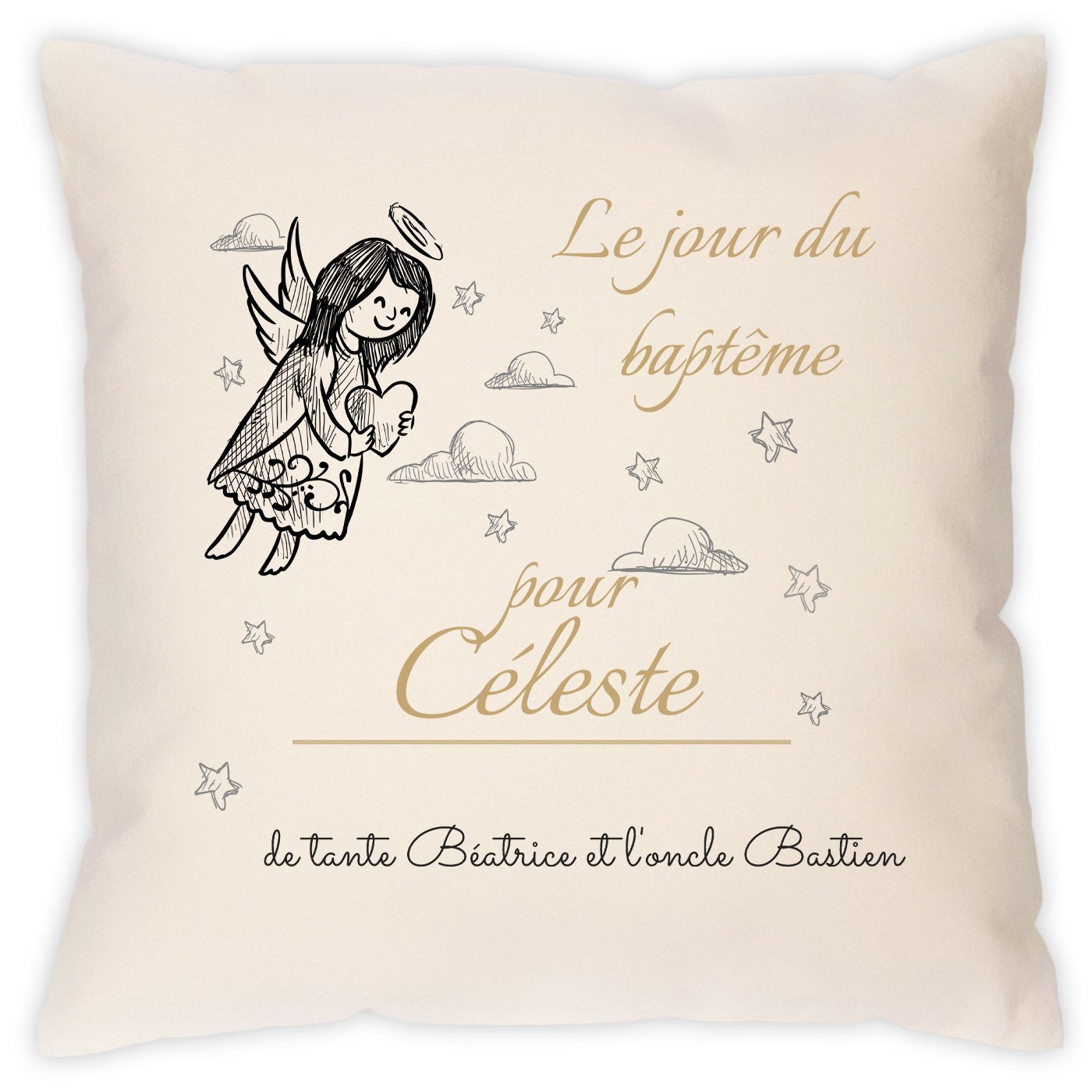 Almohada de algodón Murrano con impresión para bautizo