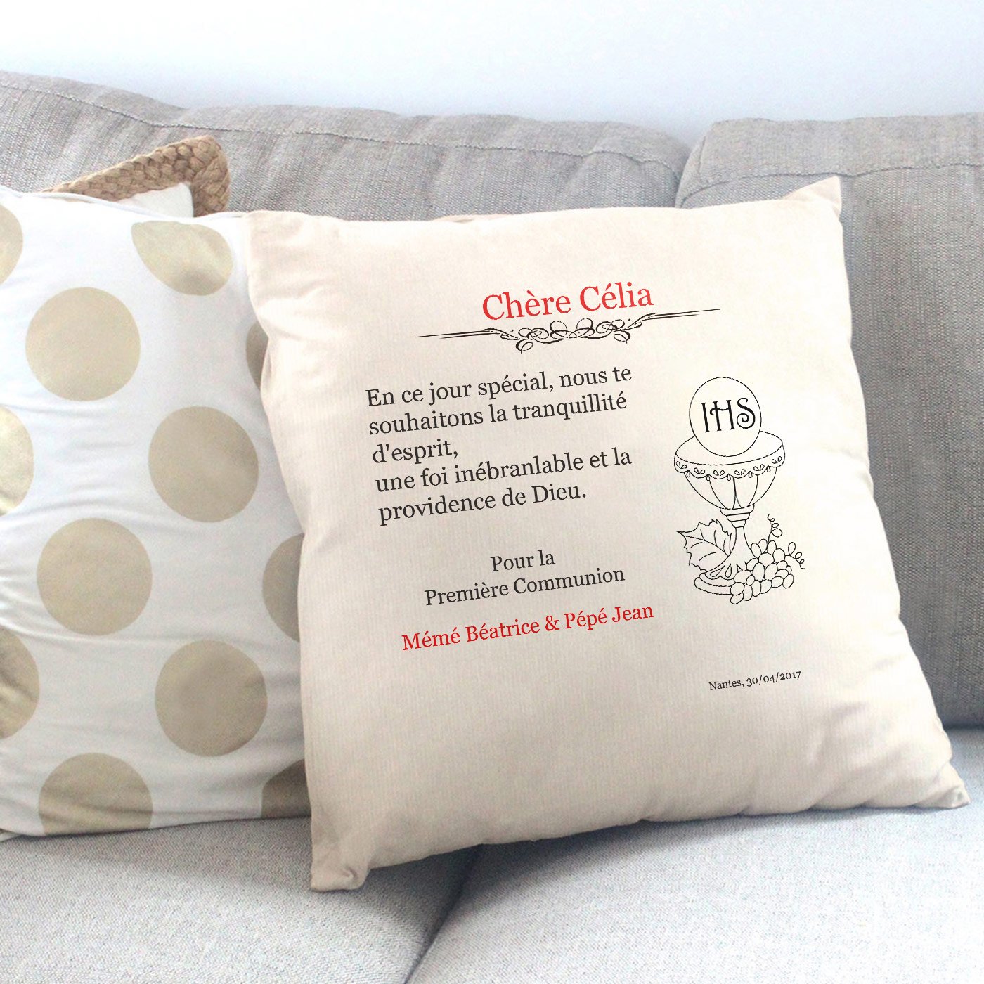 Coussin Personnalisé de Première Communion pour Petite Fille - Murrano