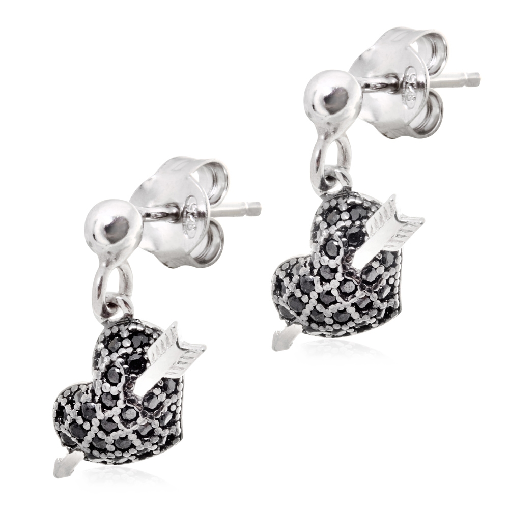 Aretes de plata esterlina 925 Murrano con cristales negros y cierre de mariposa