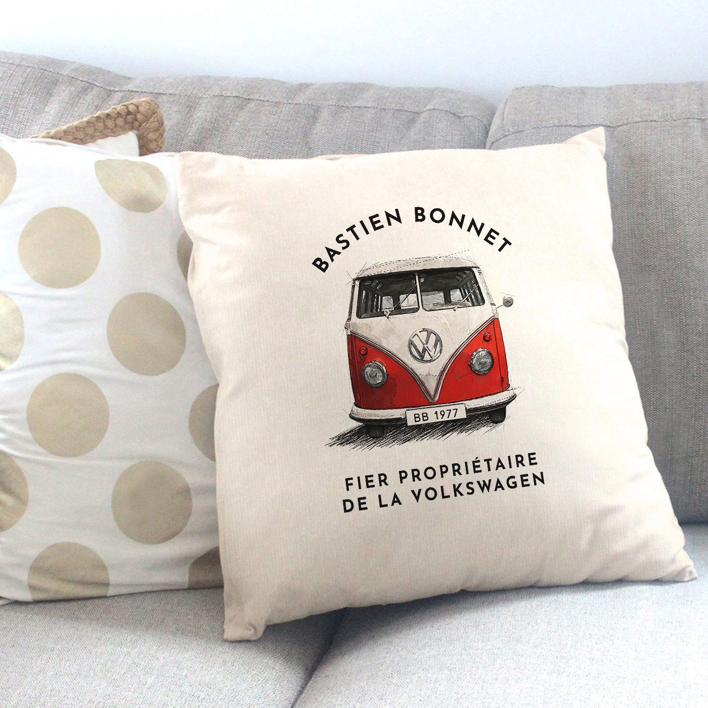 Almohada personalizada de Murrano para el aniversario de papá y su VW