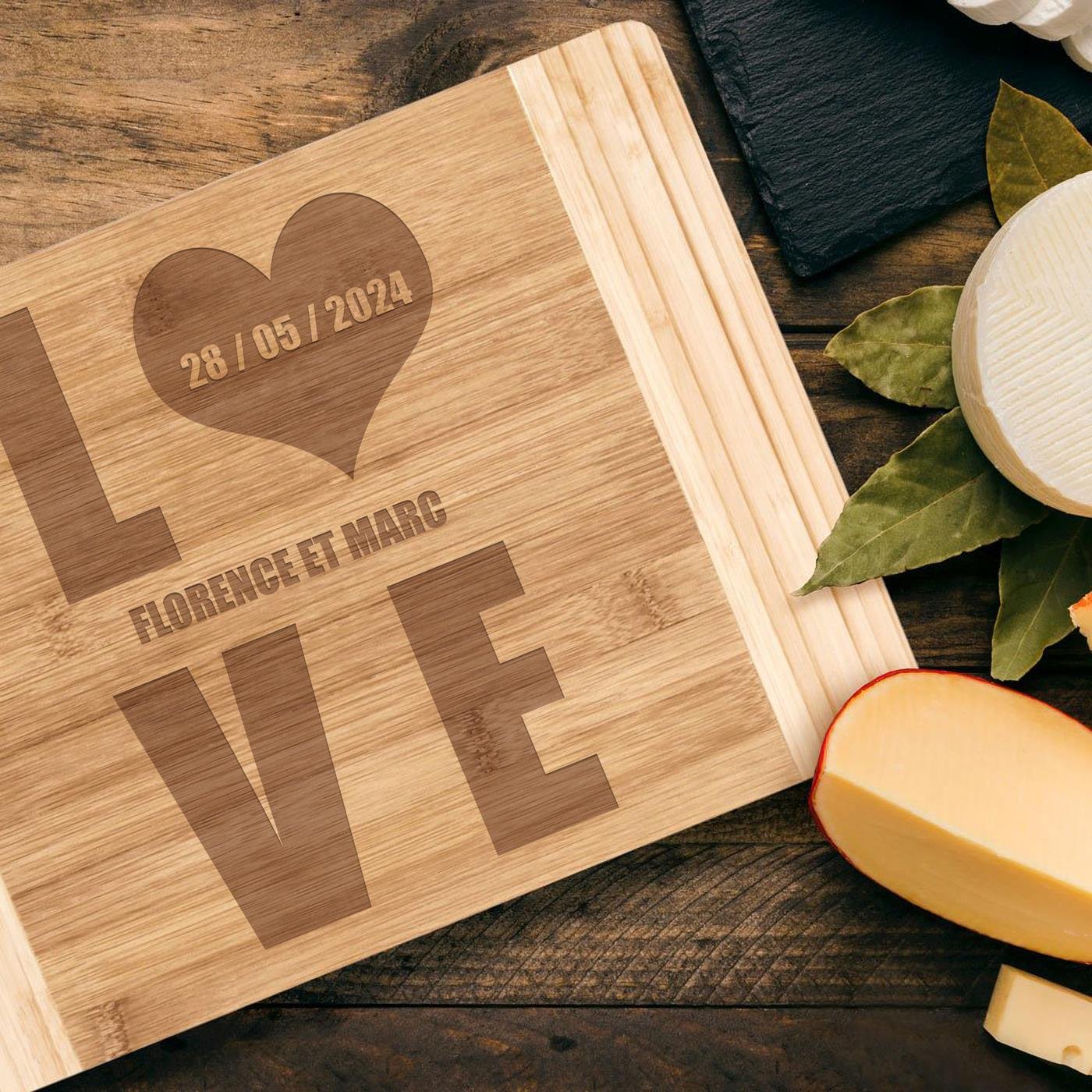 Murrano Bamboo Cutting Board with Engraving for Couples