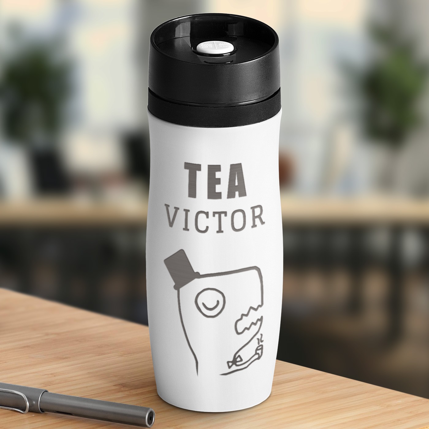 Taza Isolante Murrano - Blanca con Grabado y Tapón Quick-Press