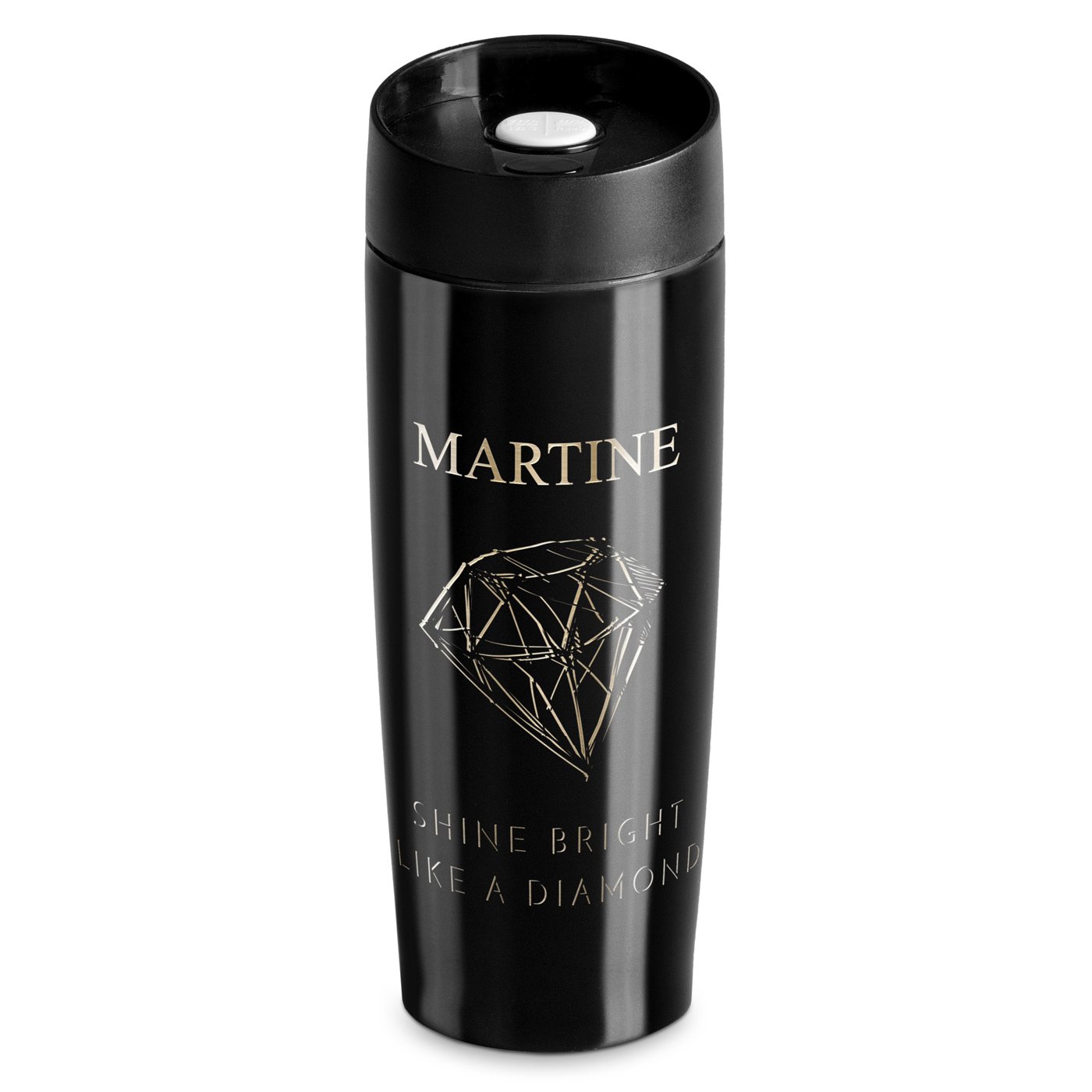 Taza de viaje personalizada Murrano - Negra con cierre Quick-Press