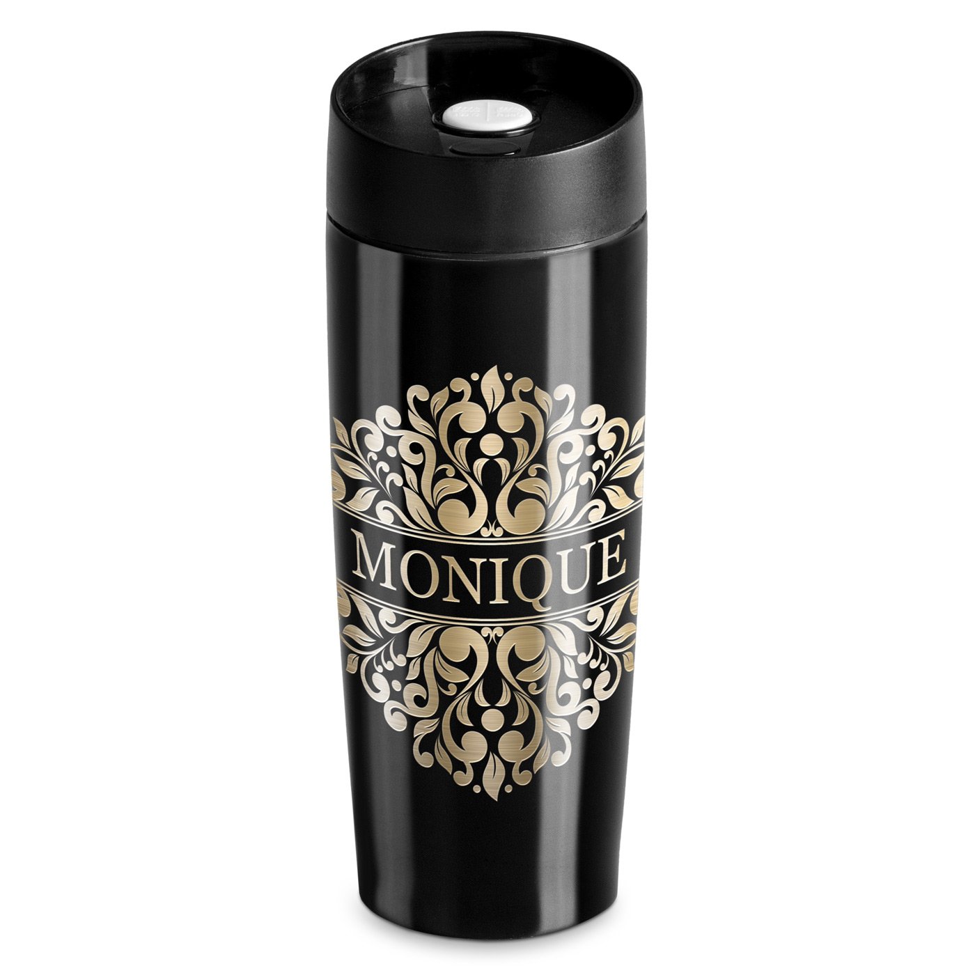 Taza de viaje personalizada Murrano - Negra con cierre rápido para el cumpleaños de mamá