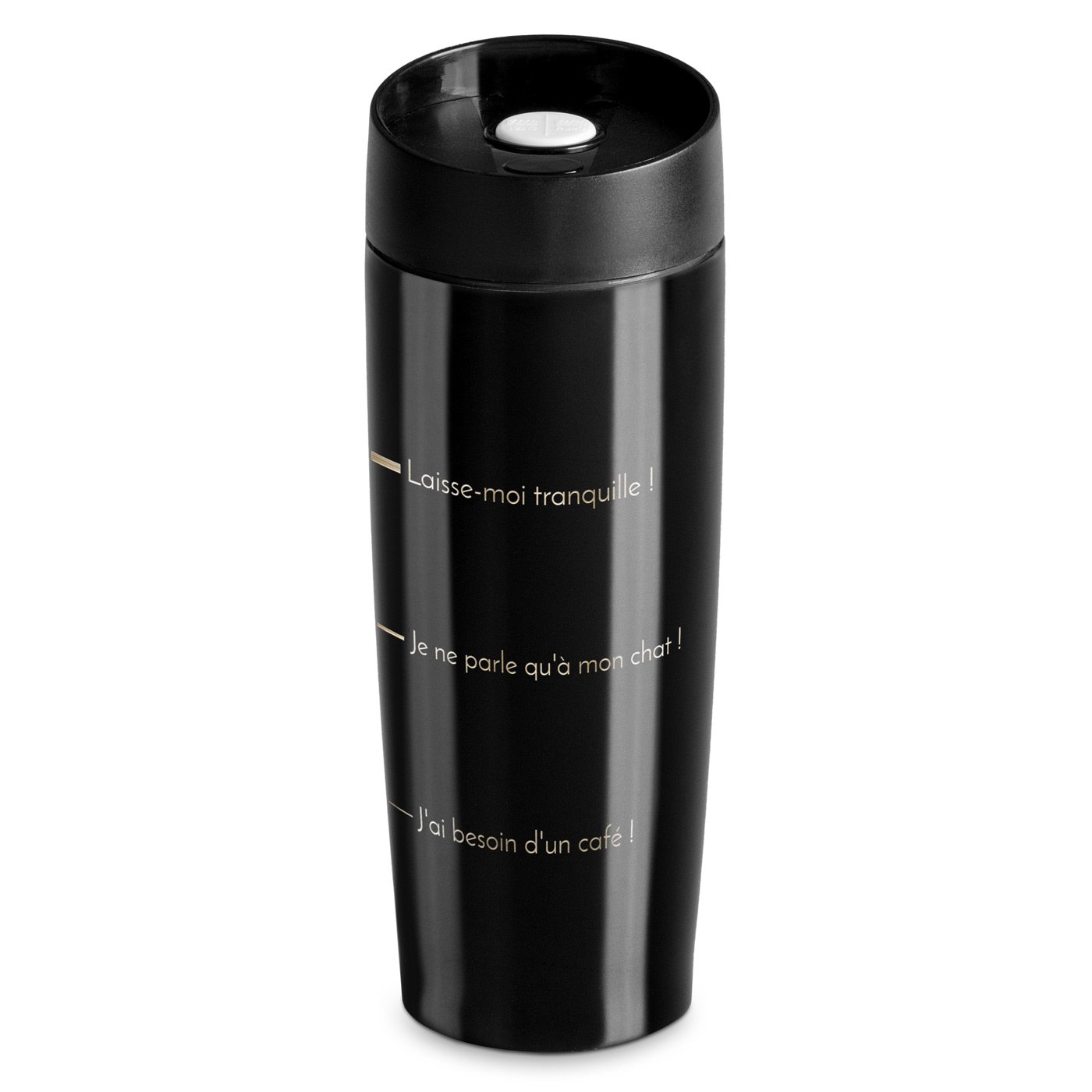 Taza Isotérmica Murrano con Tapón de Presión Rápida - Personalizada Negra
