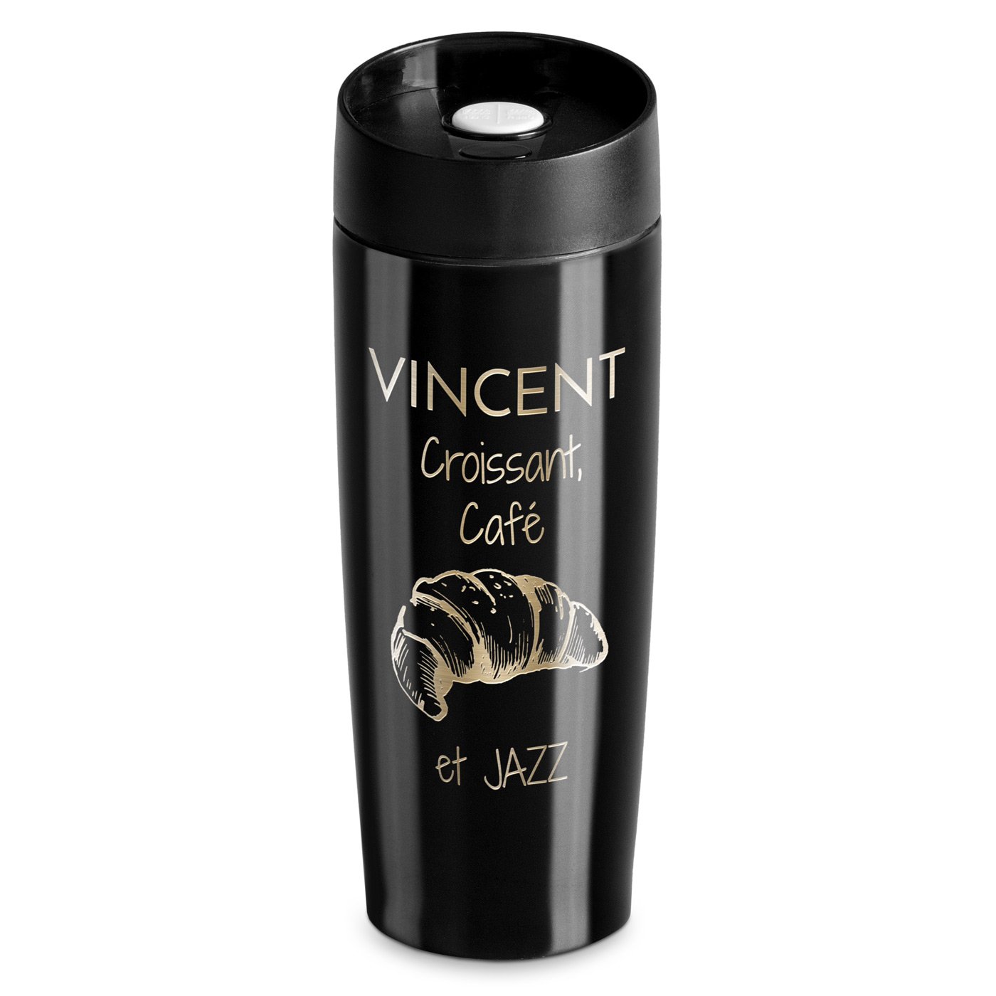 Taza de viaje Murrano - Negra con grabado y tapa Quick-Press
