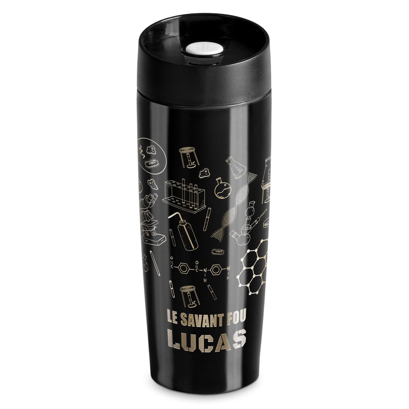 Taza de viaje Murrano - Negra con grabado y tapa Quick-Press