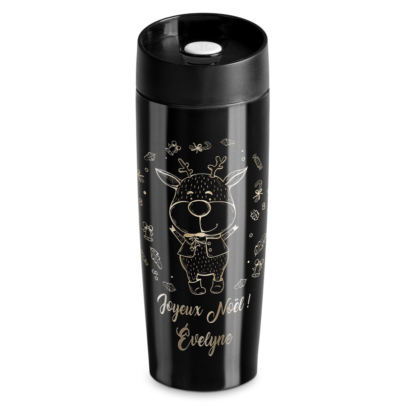 Taza termo negra personalizada con tapa Quick-Press para ella por Navidad