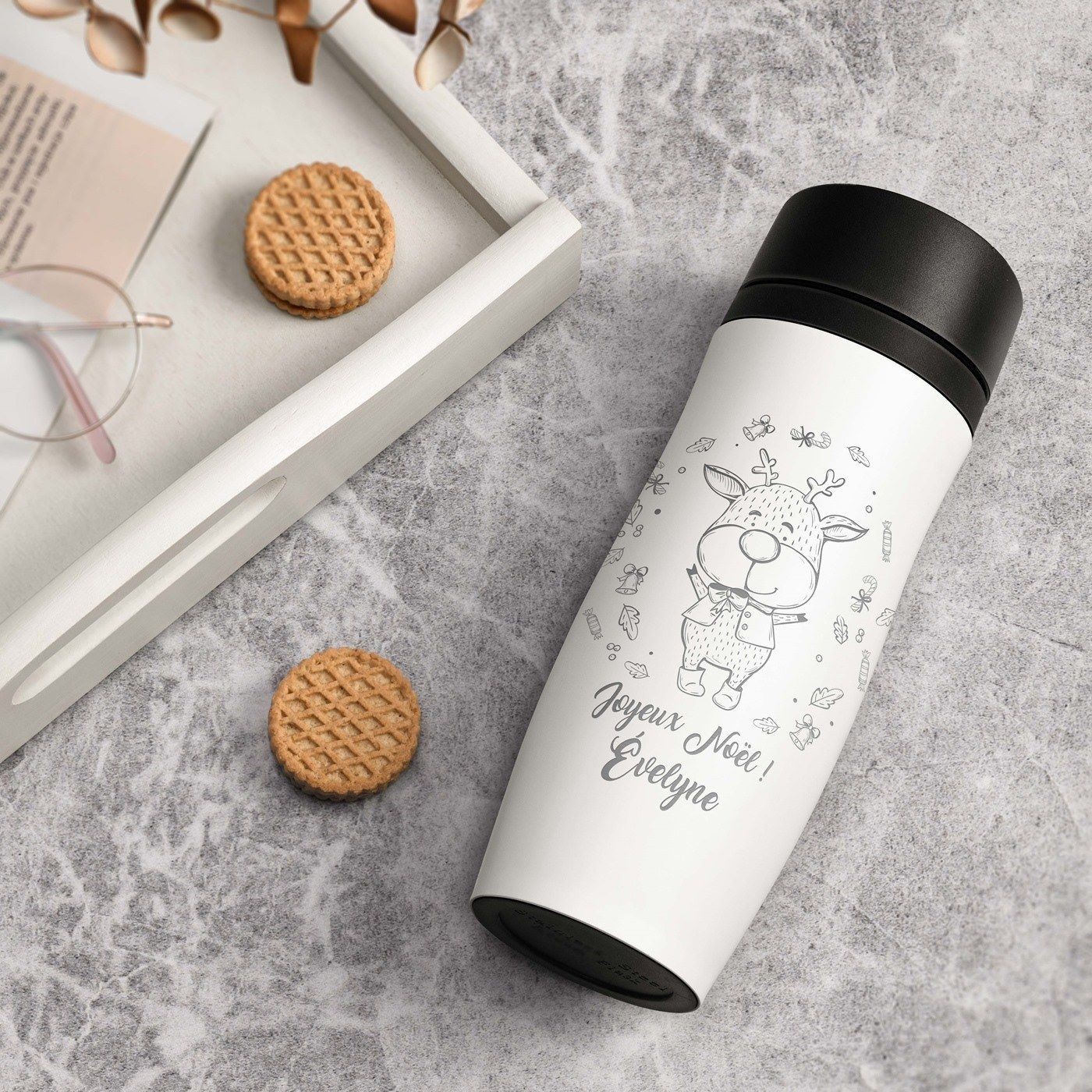 Taza térmica blanca Murrano con grabado y tapa de cierre rápido para mamá en Navidad
