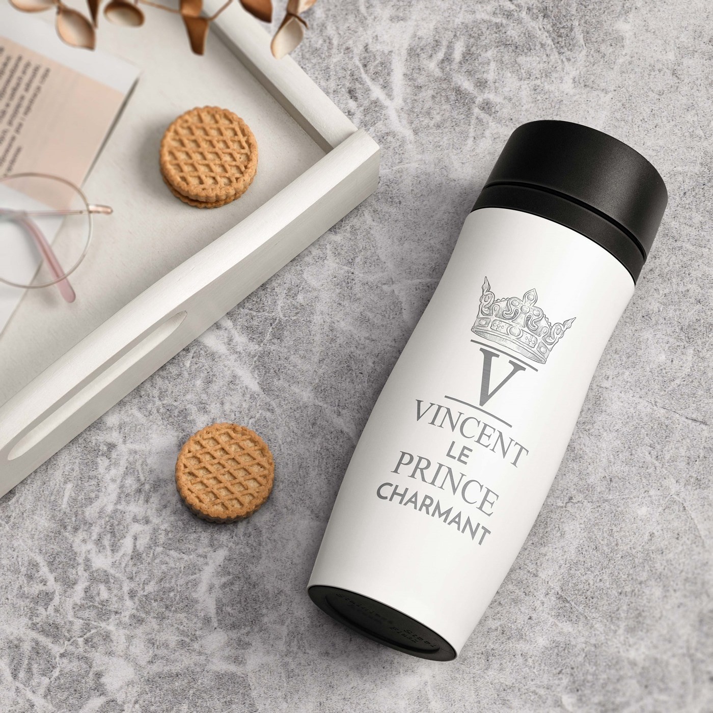 Murrano Insulated Mug - White with Personalized Engraving and Quick-Press Lid