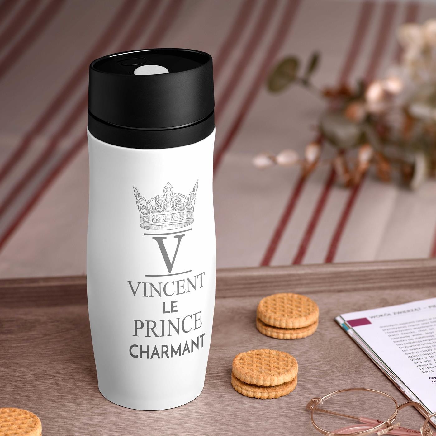 Murrano Insulated Mug - White with Personalized Engraving and Quick-Press Lid
