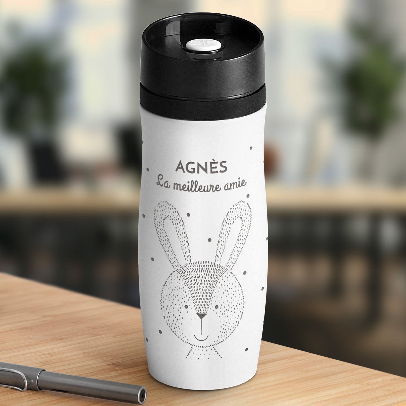 Taza de viaje personalizada Murrano con tapa Quick-Press blanca para el cumpleaños de una mejor amiga