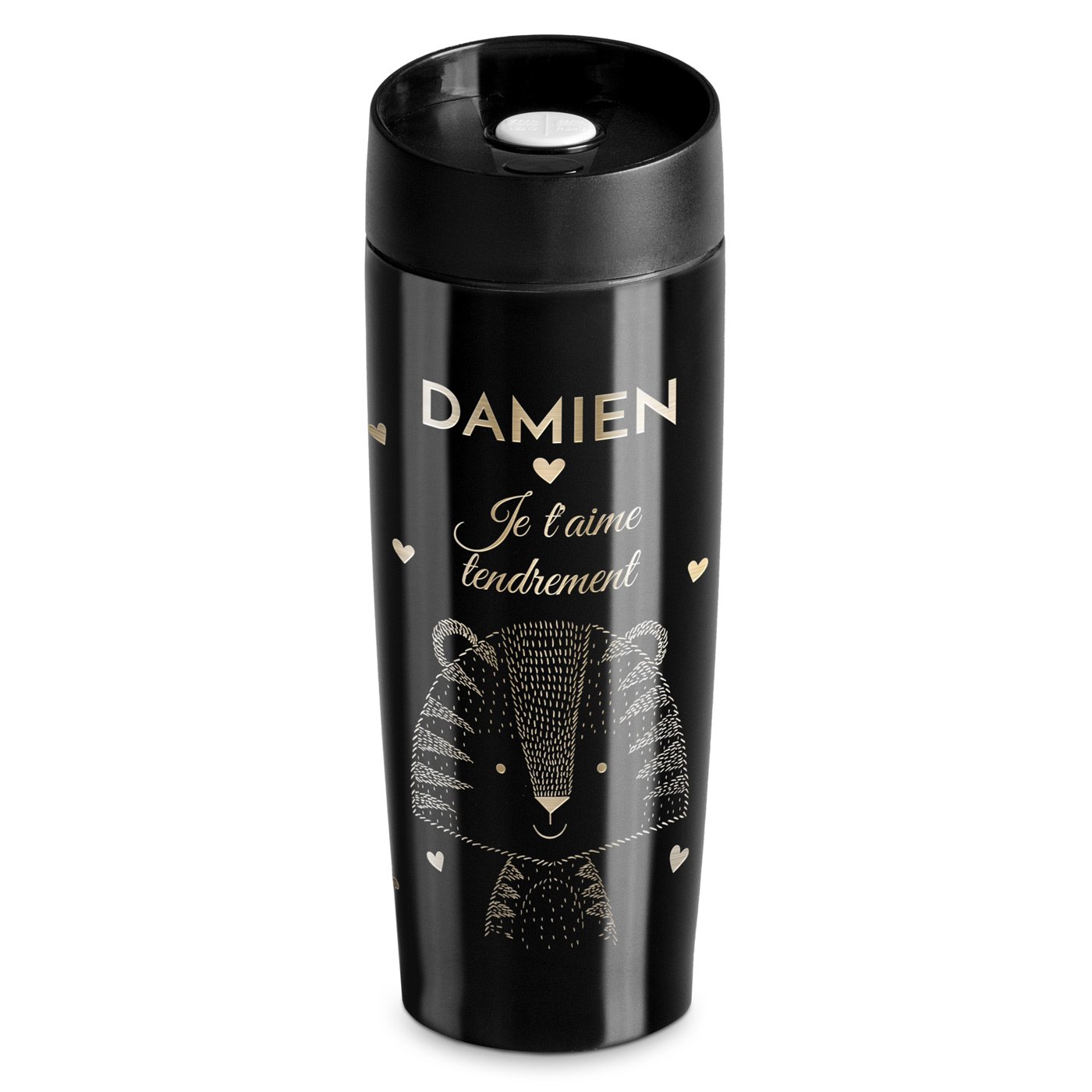 Taza Aislante Murrano - Negra con Grabado Personalizado y Tapón Quick-Press