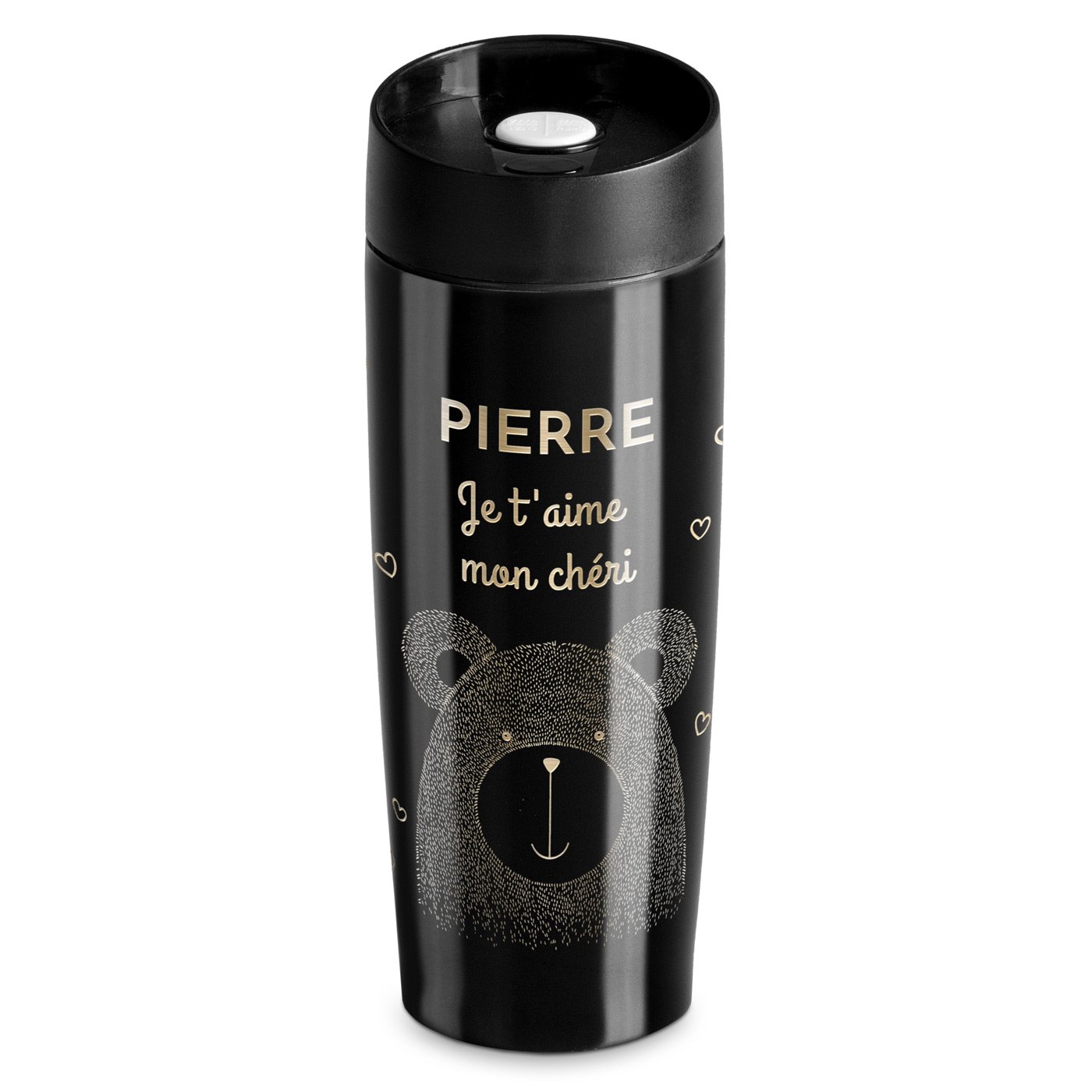 Taza de viaje personalizada Murrano con tapa Quick-Press - Negra