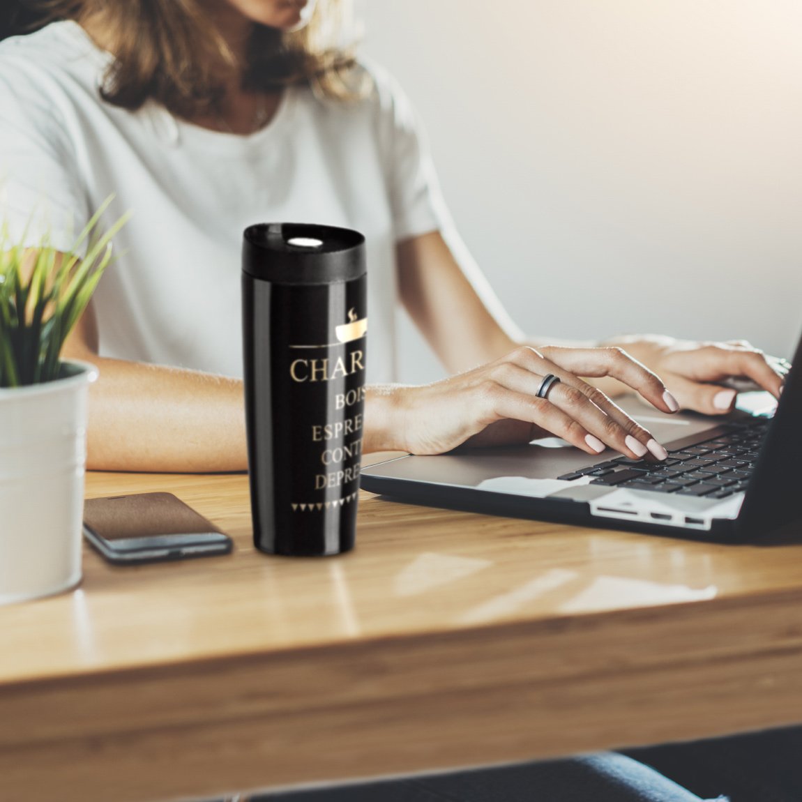 Murrano Personalized Travel Mug with Quick-Press Lid - Black