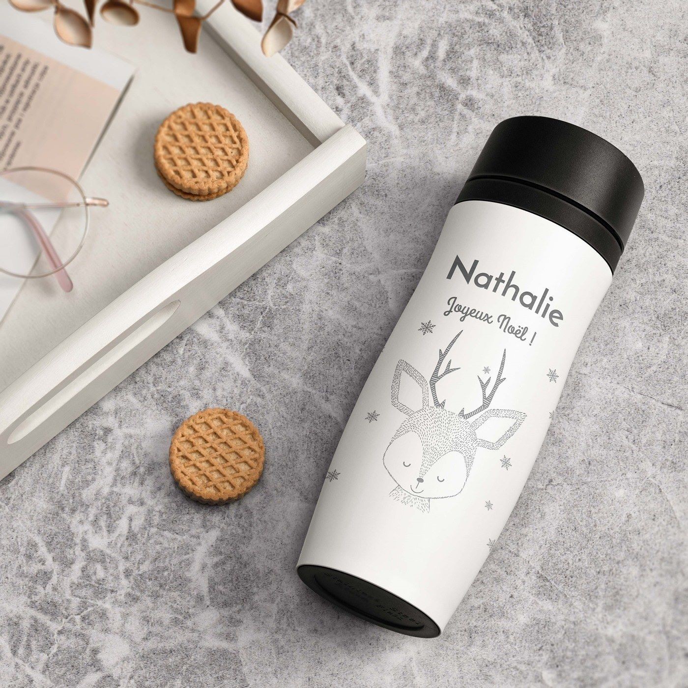 Taza térmica blanca personalizada Murrano con tapa Quick-Press para niñas