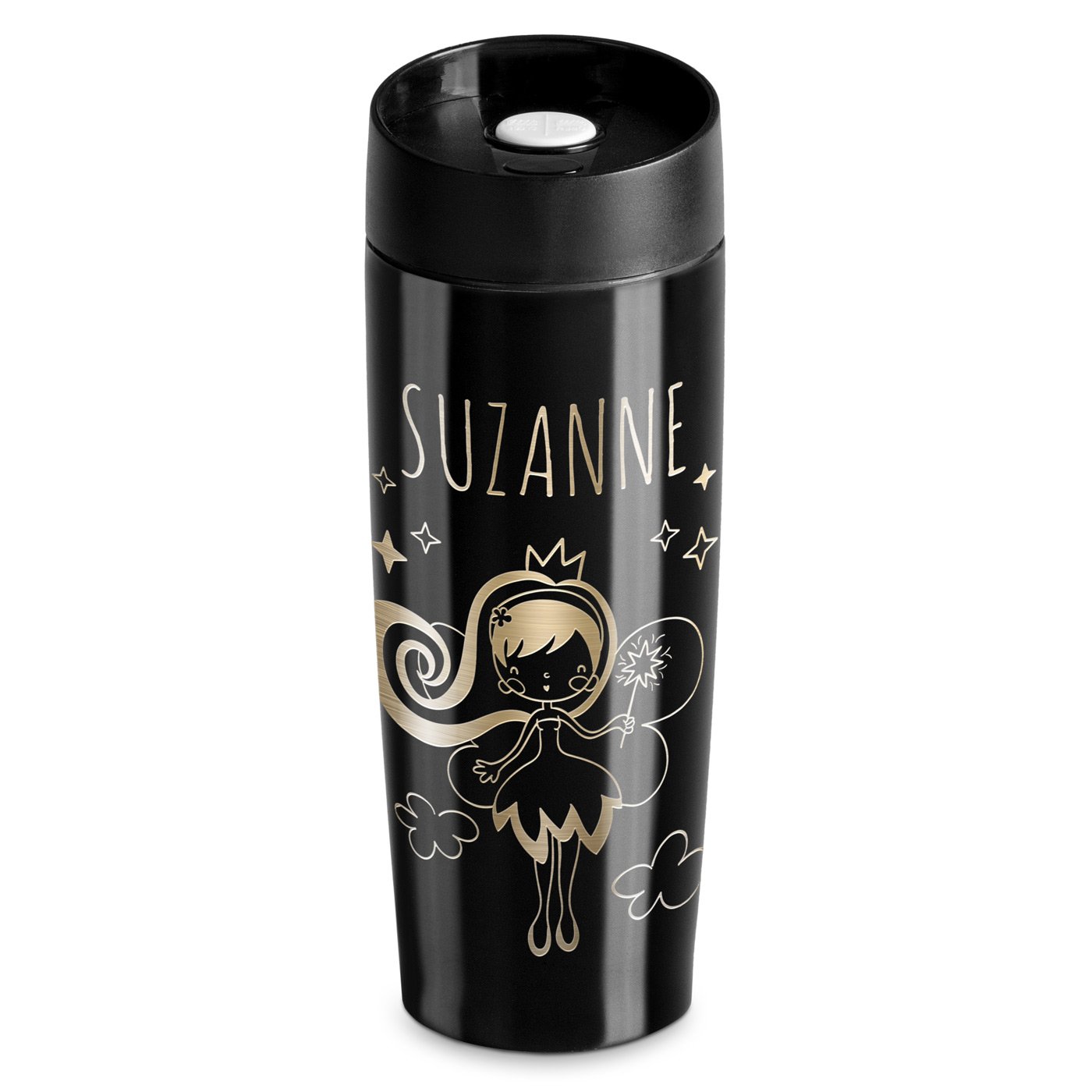 Taza térmica negra personalizada con tapa Quick-Press de Murrano