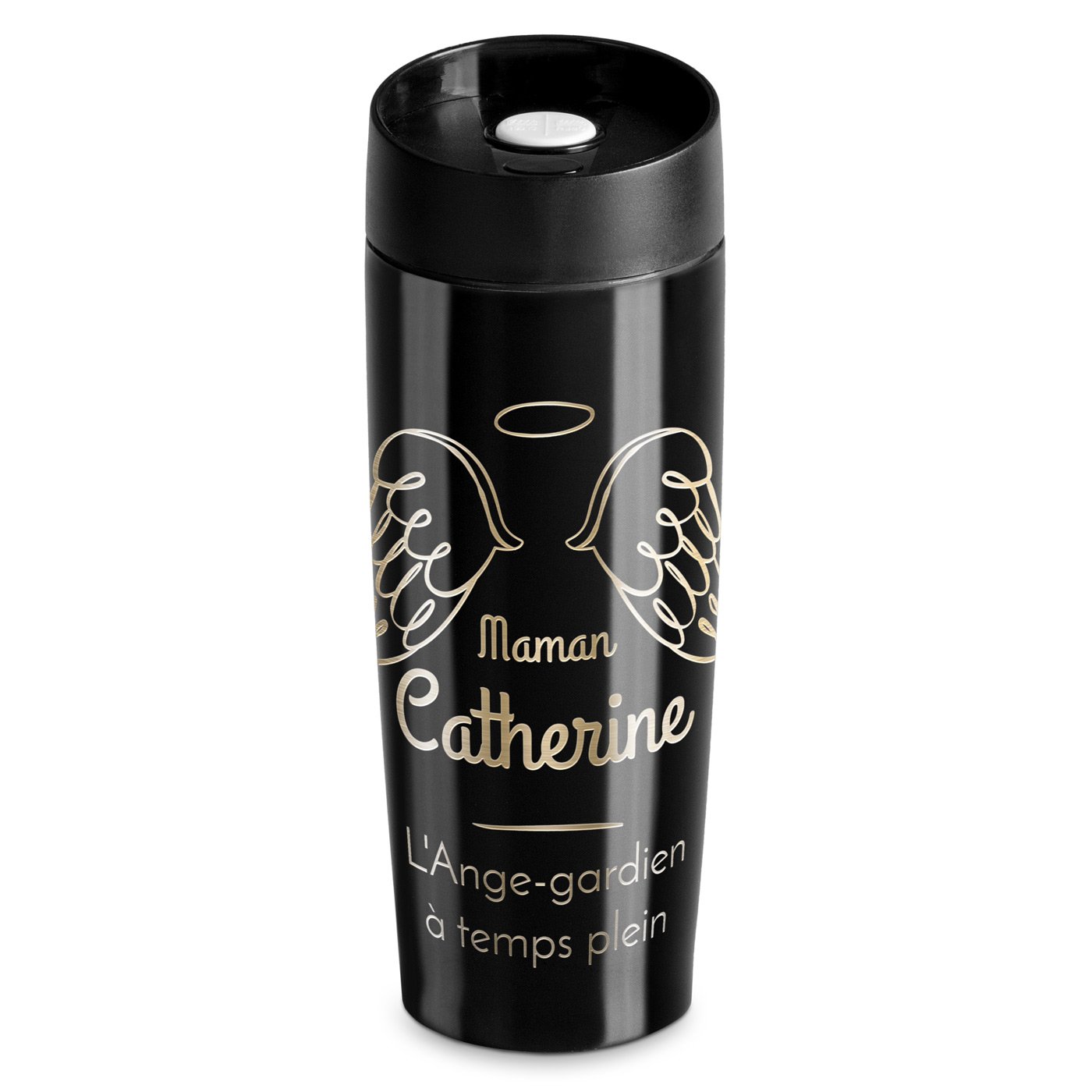 Mug Aislante Murrano - Negro con Grabado y Tapa Quick-Press