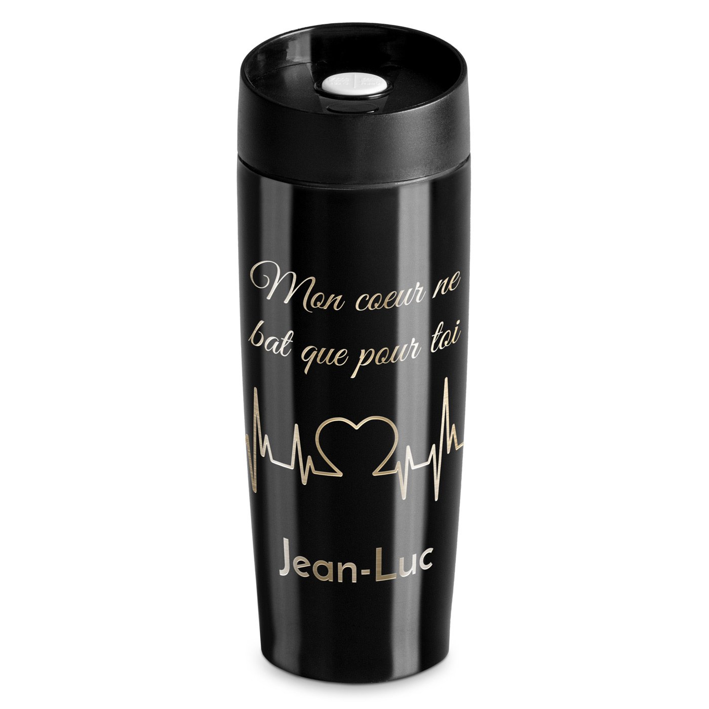 Taza Aislante Murrano - Negra con Tapón Quick-Press (Personalizada)