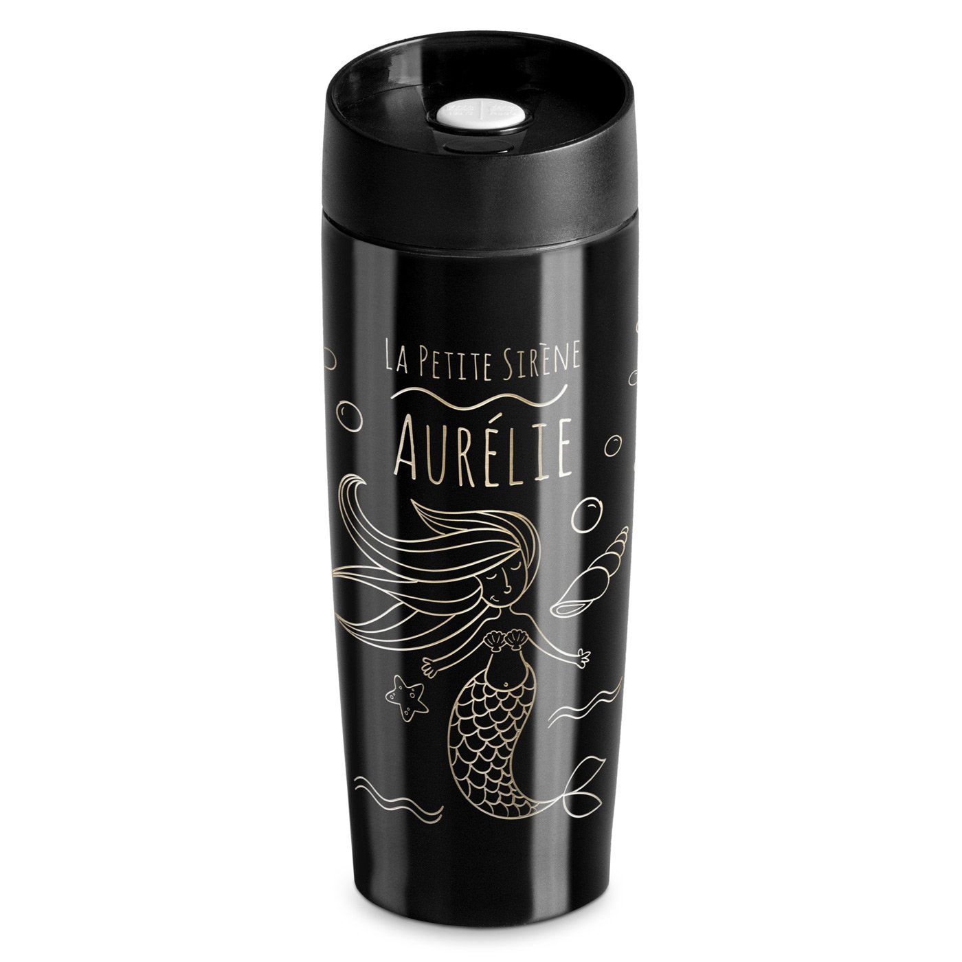 Taza térmica Murrano negra grabada con tapa Quick-Press