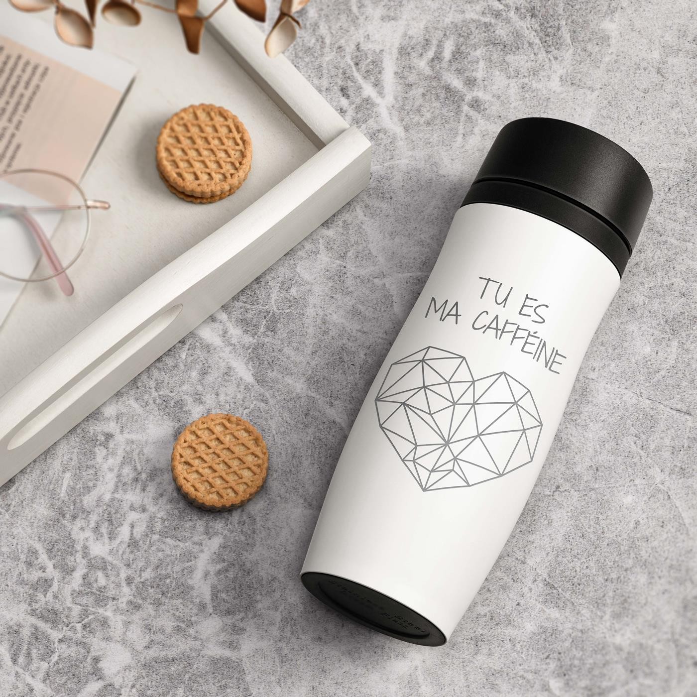 Taza Aislamiento Personalizada Murrano con Tapón Quick-Press - Blanca