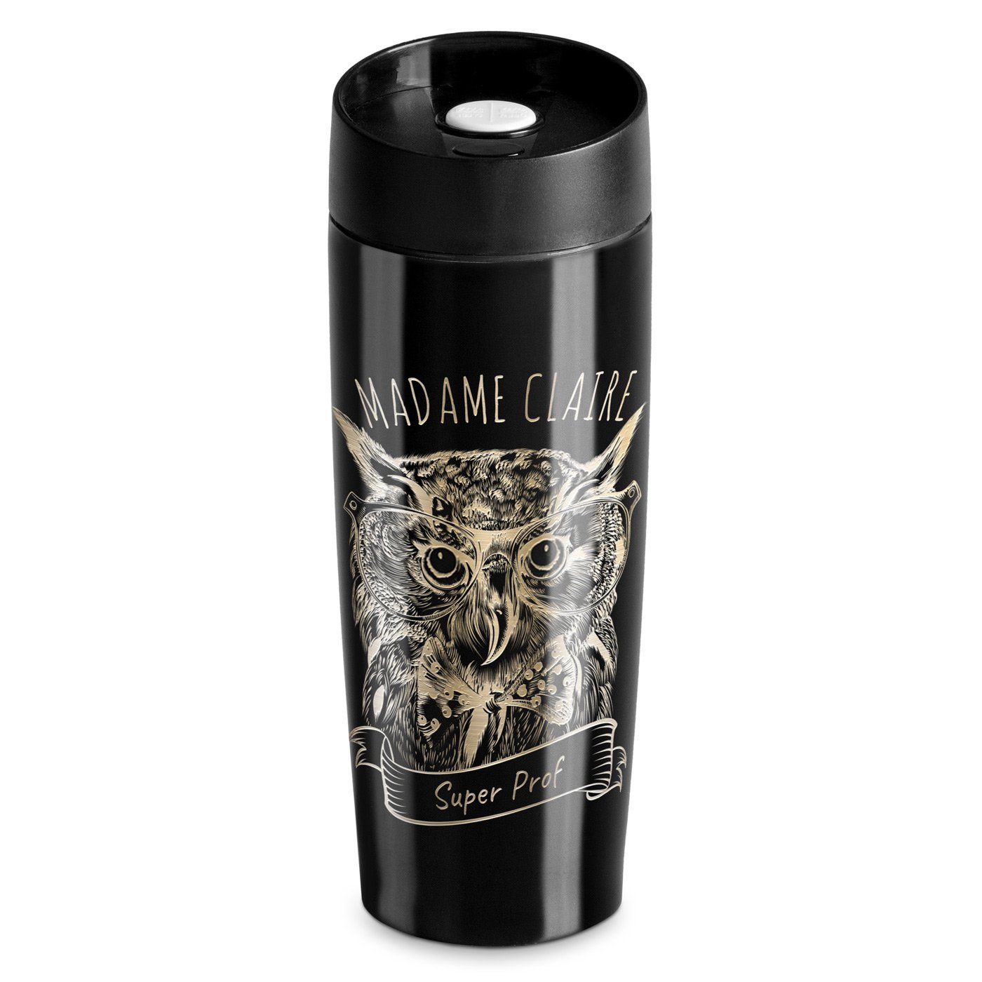 Taza de viaje Murrano - Negra con grabado y tapa Quick-Press
