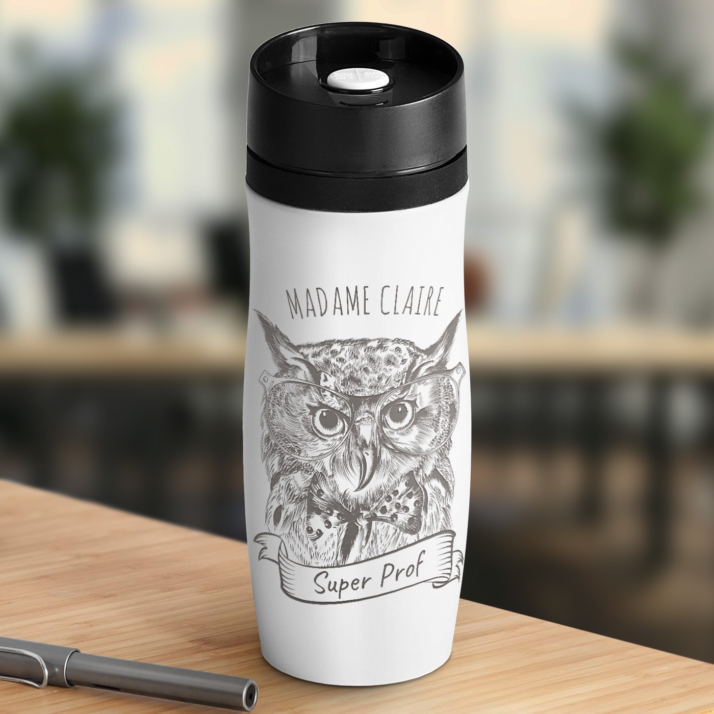 Taza Aislante Personalizada Murrano con Grabado y Tapa Quick-Press