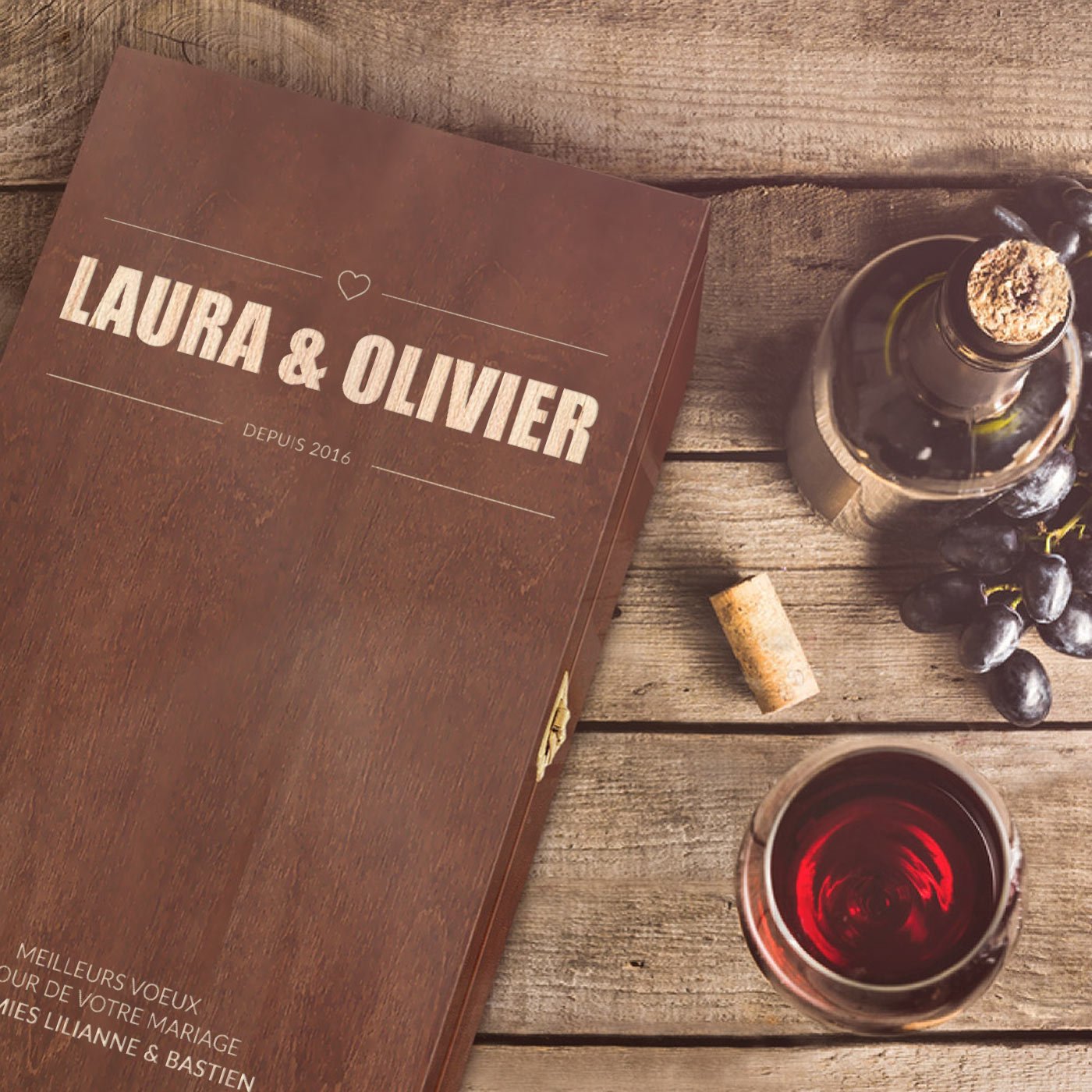 Murrano Custom Wood Wine Box for 2 Bottles - Wedding Anniversary Gift
