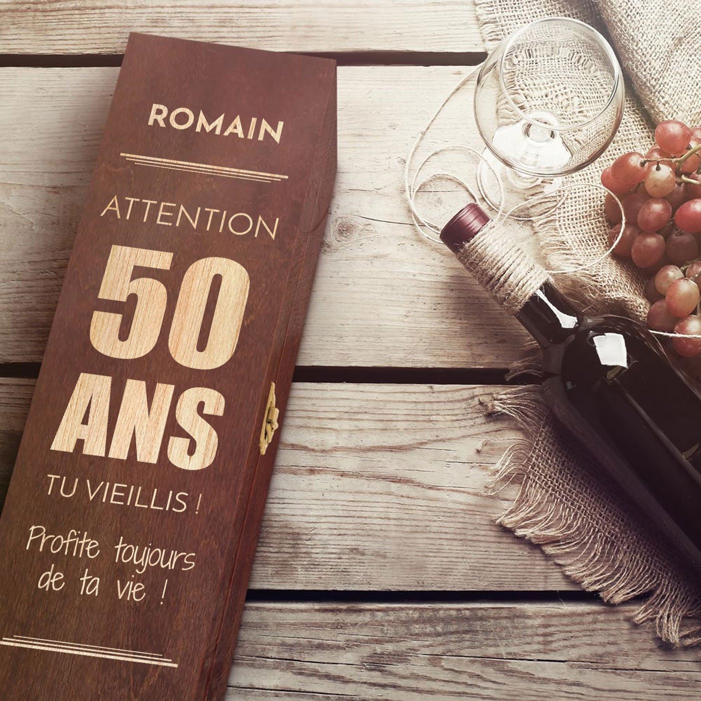 Murrano Personalized Wood Wine Box for Dad's 50th Birthday