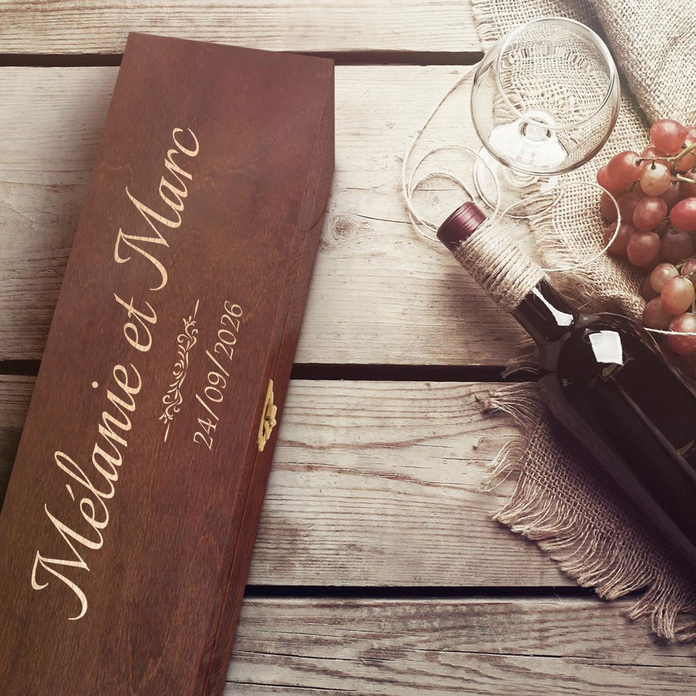 Caja de vino personalizada de Murrano para 1 botella - Regalo de boda