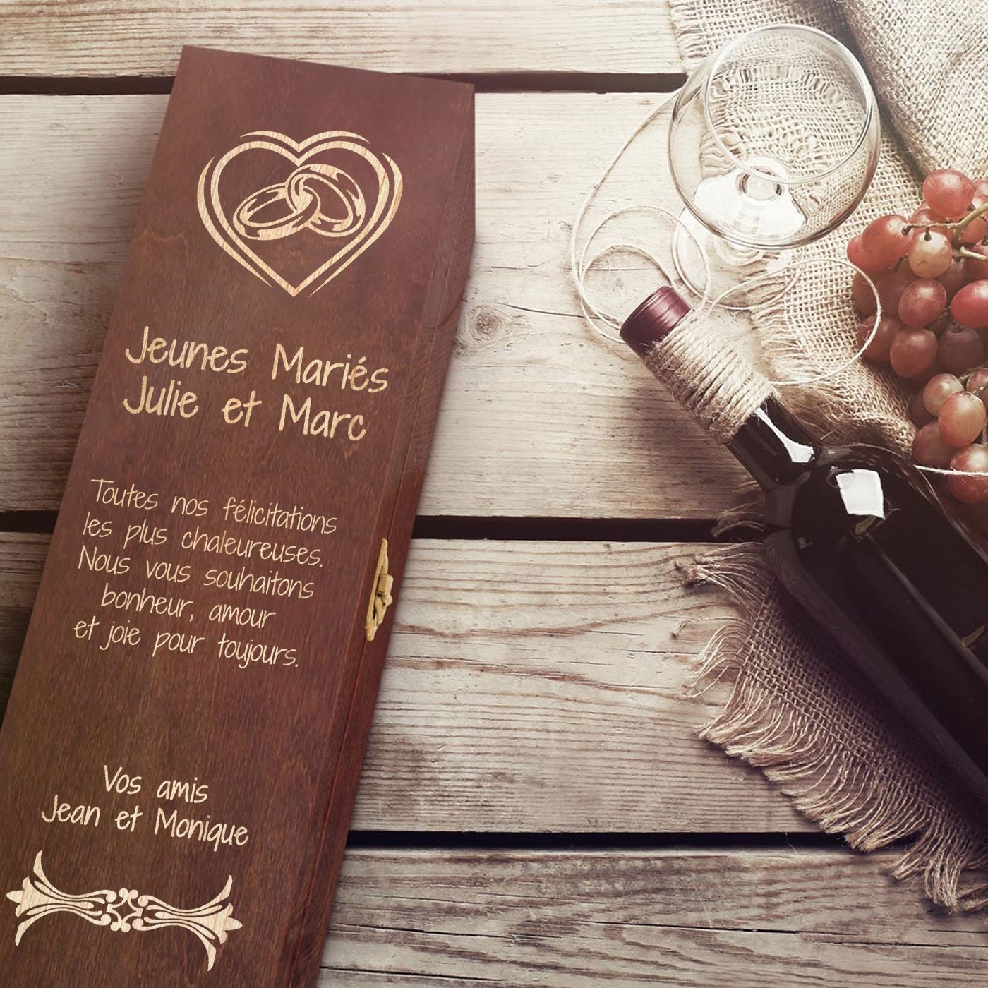 Murrano Custom Wood Wine Box for 1 Bottle - For Young Marrieds
