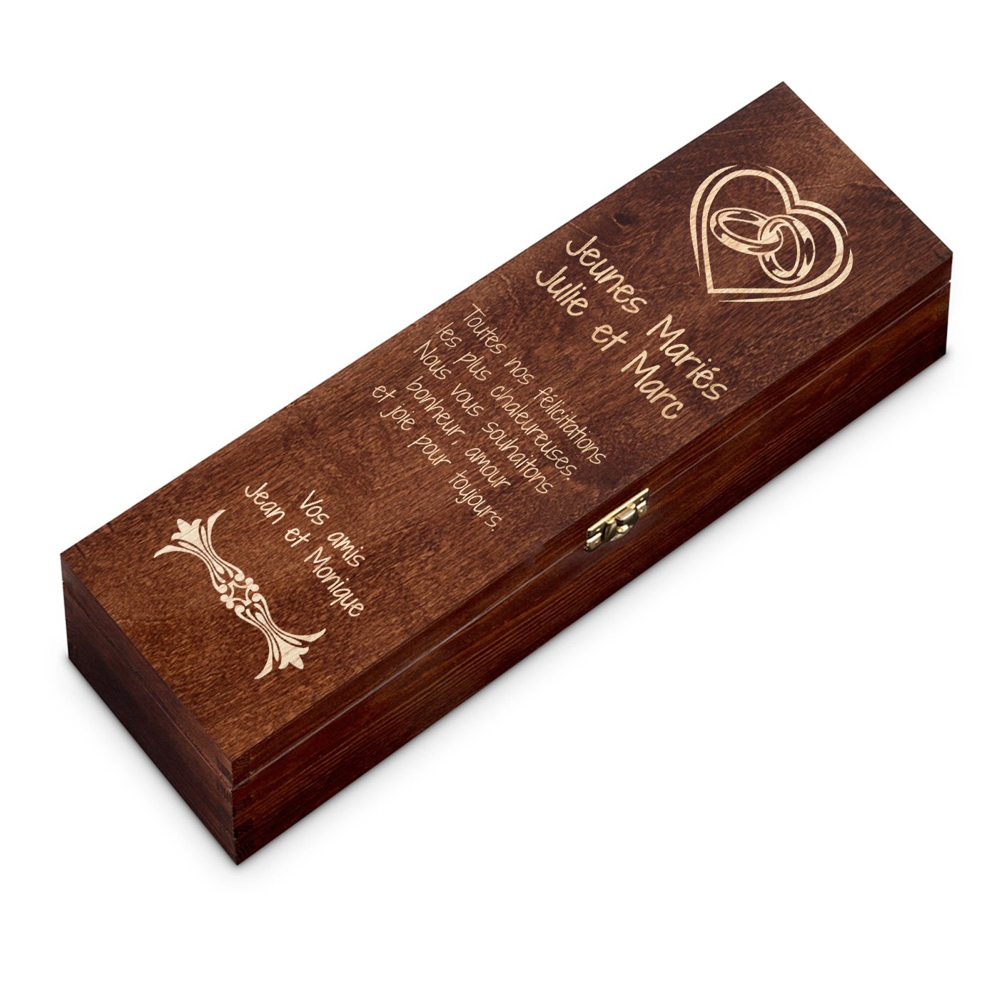 Caja de vino personalizada de Murrano para 1 botella - Para jóvenes casados