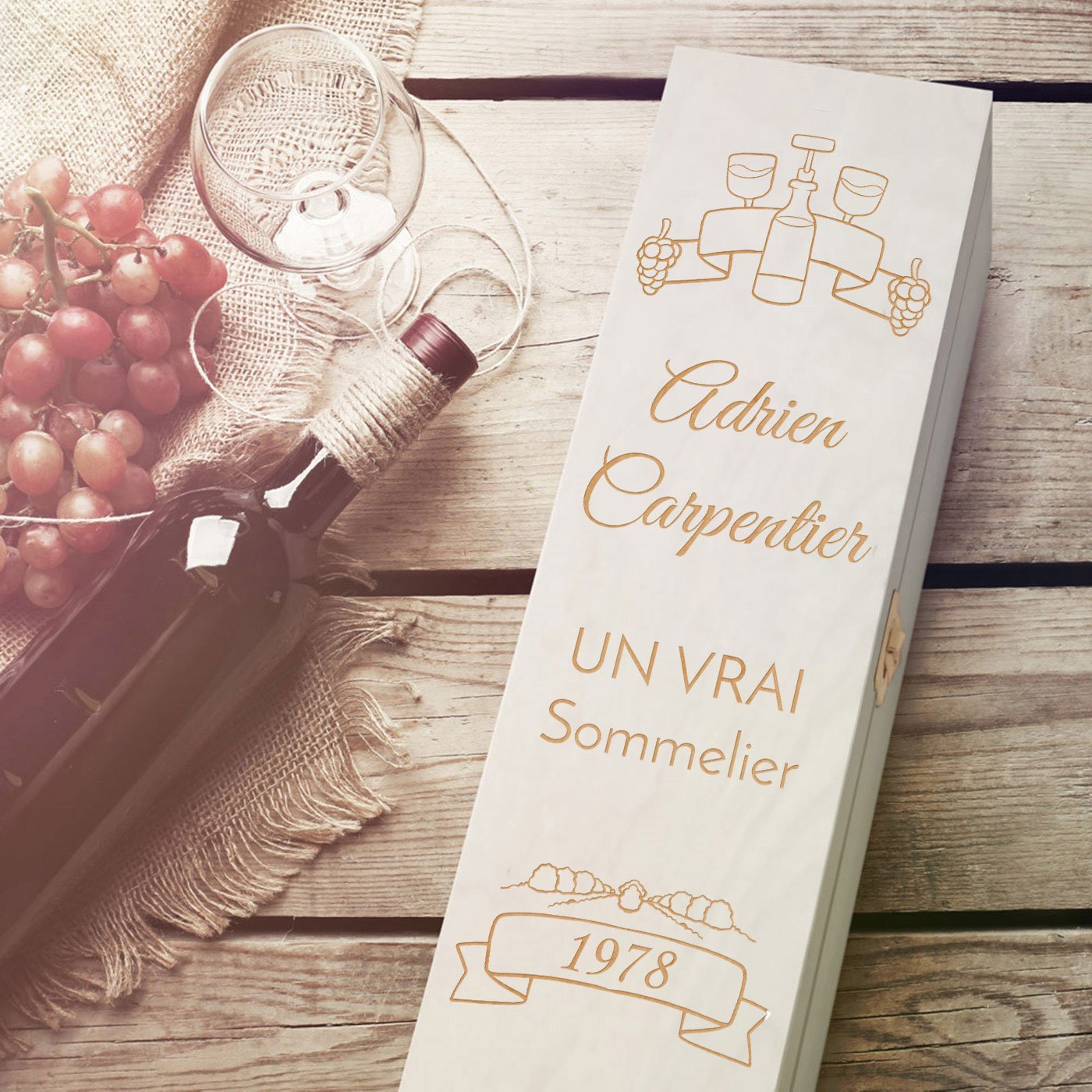 Caja de vino personalizada de Murrano para 1 botella - Regalo para el Día del Padre