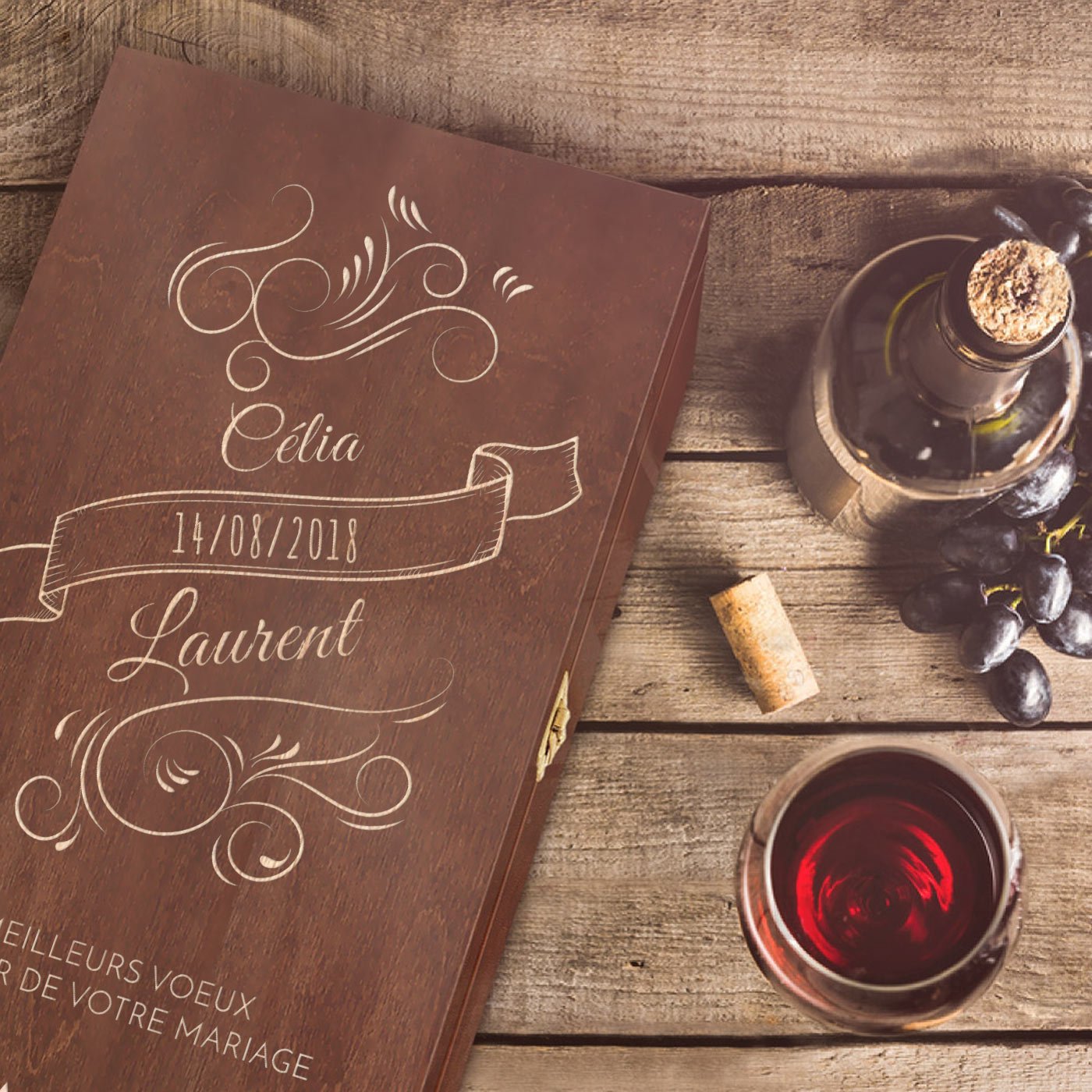 Murrano Customized Wood Wine Box for 2 Bottles for a Couple for Wedding