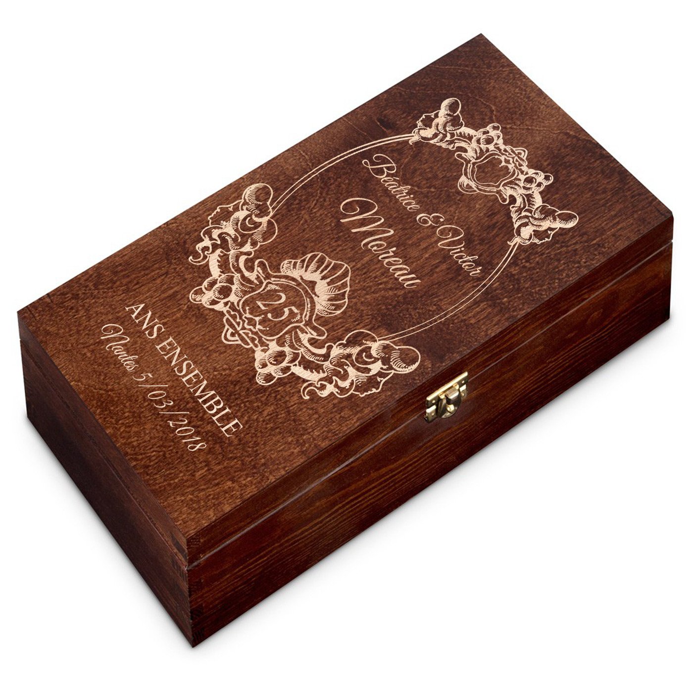 Caja de vino de madera Murrano con grabado para 2 botellas - Regalo de bodas de plata para una pareja
