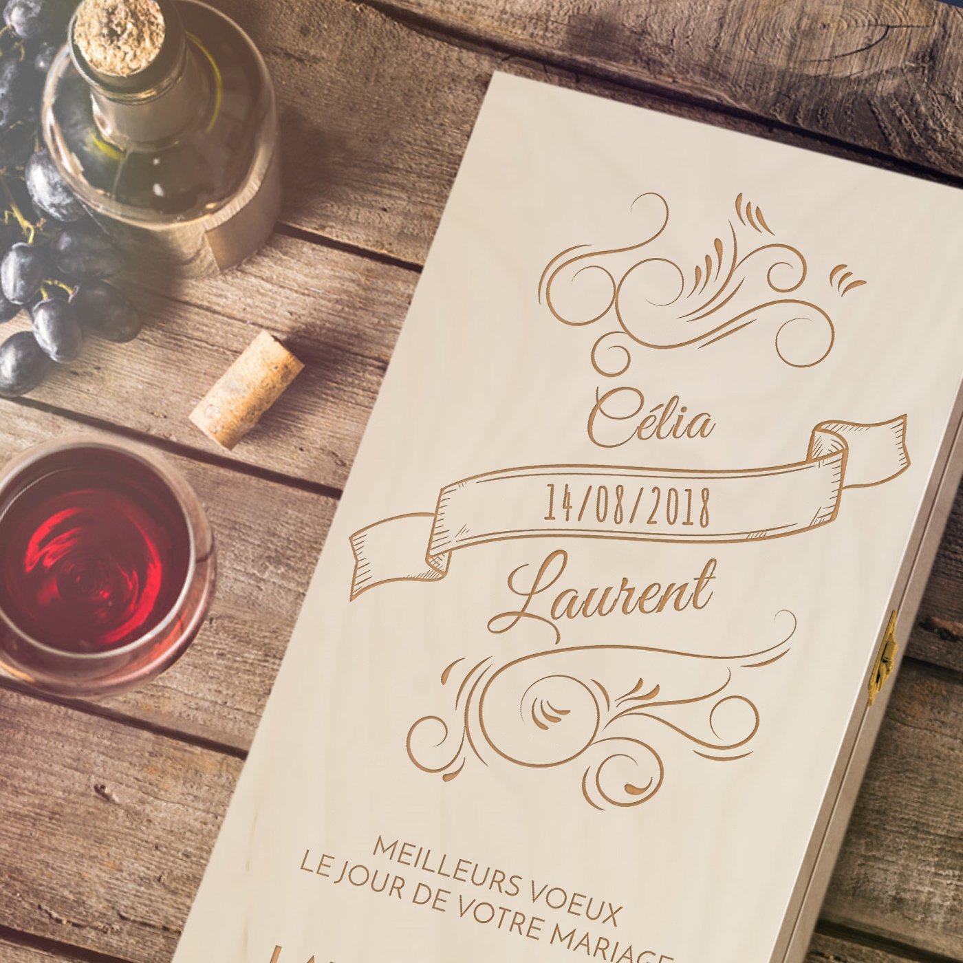 Murrano Personalized Wood Wine Box for 2 Bottles - Wedding Gift
