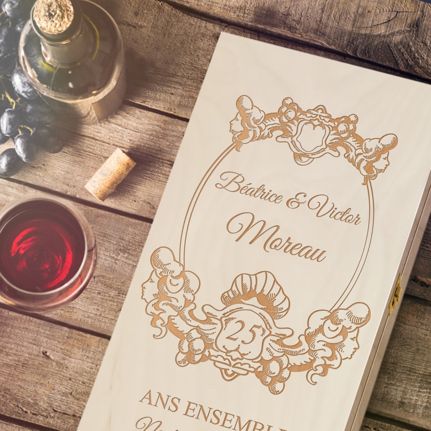 Caja de vino personalizada Murrano para 2 botellas - Regalo de aniversario de bodas de plata
