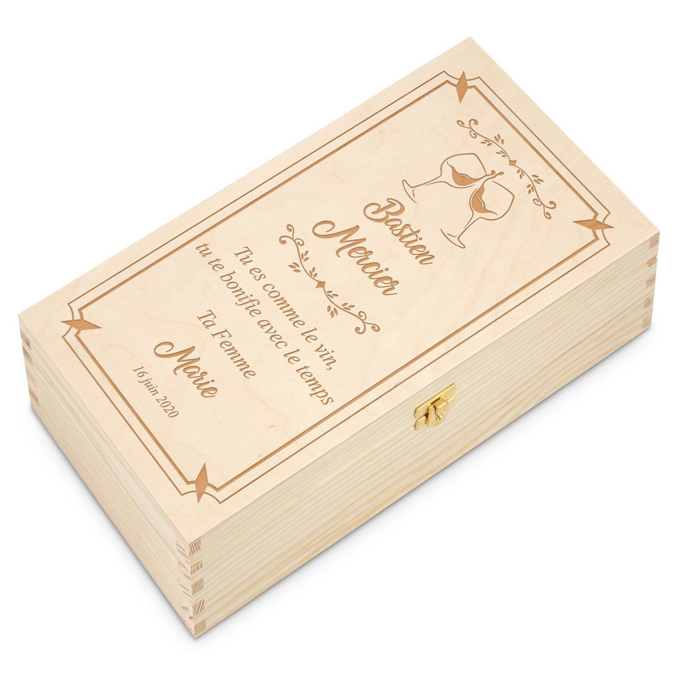 Caja de vino de madera personalizada Murrano para 2 botellas - Regalo de aniversario para marido