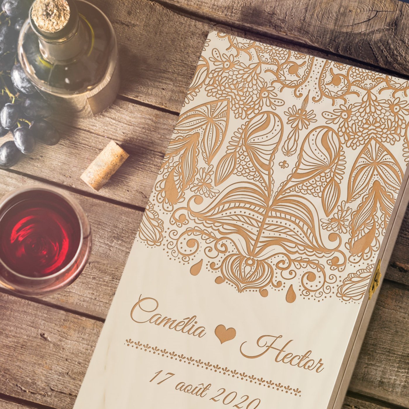 Murrano Custom Wine Box for 2 Bottles - Couple's Wedding Anniversary Gift