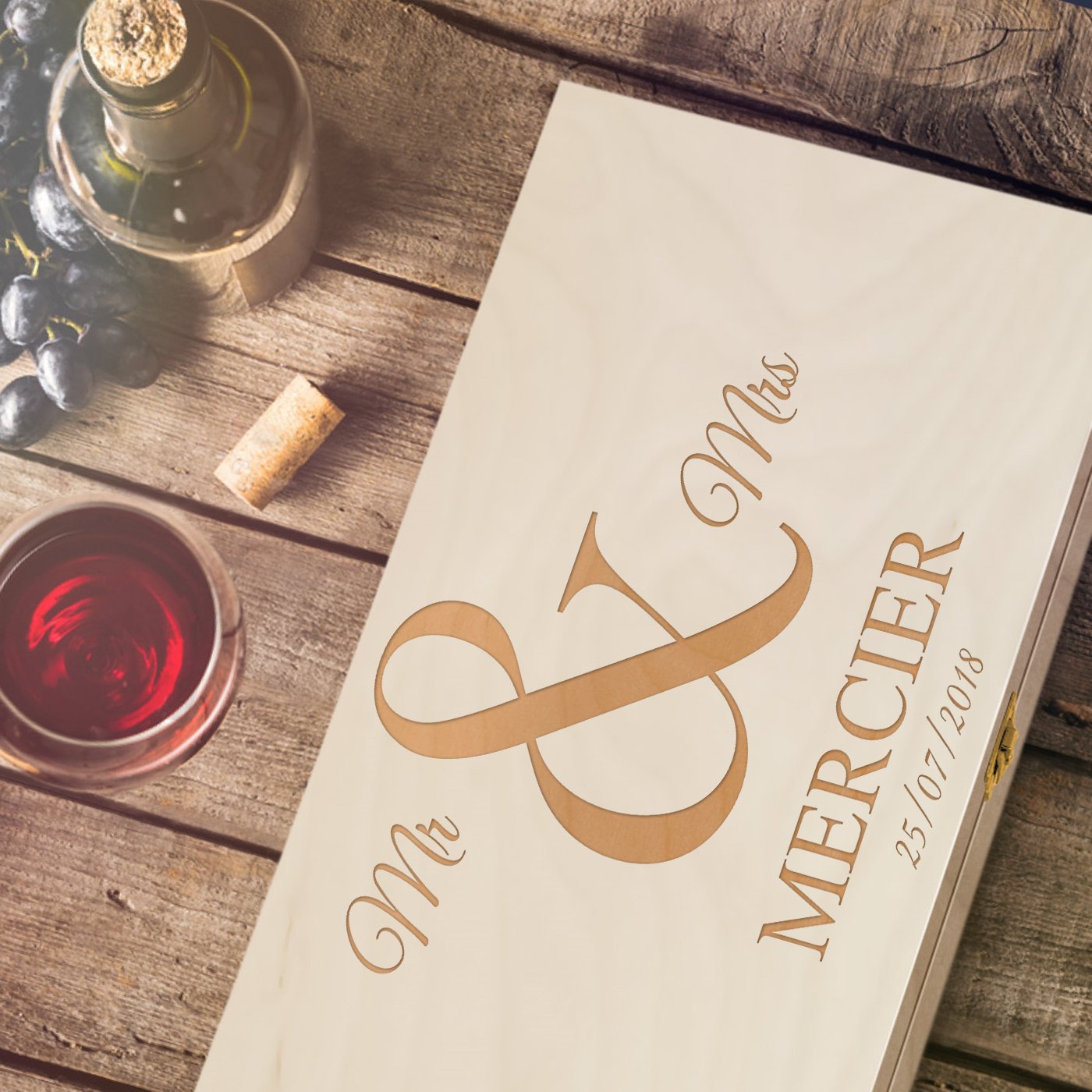 Caja de vino personalizada de Murrano para 2 botellas - Para él y ella por su aniversario de matrimonio