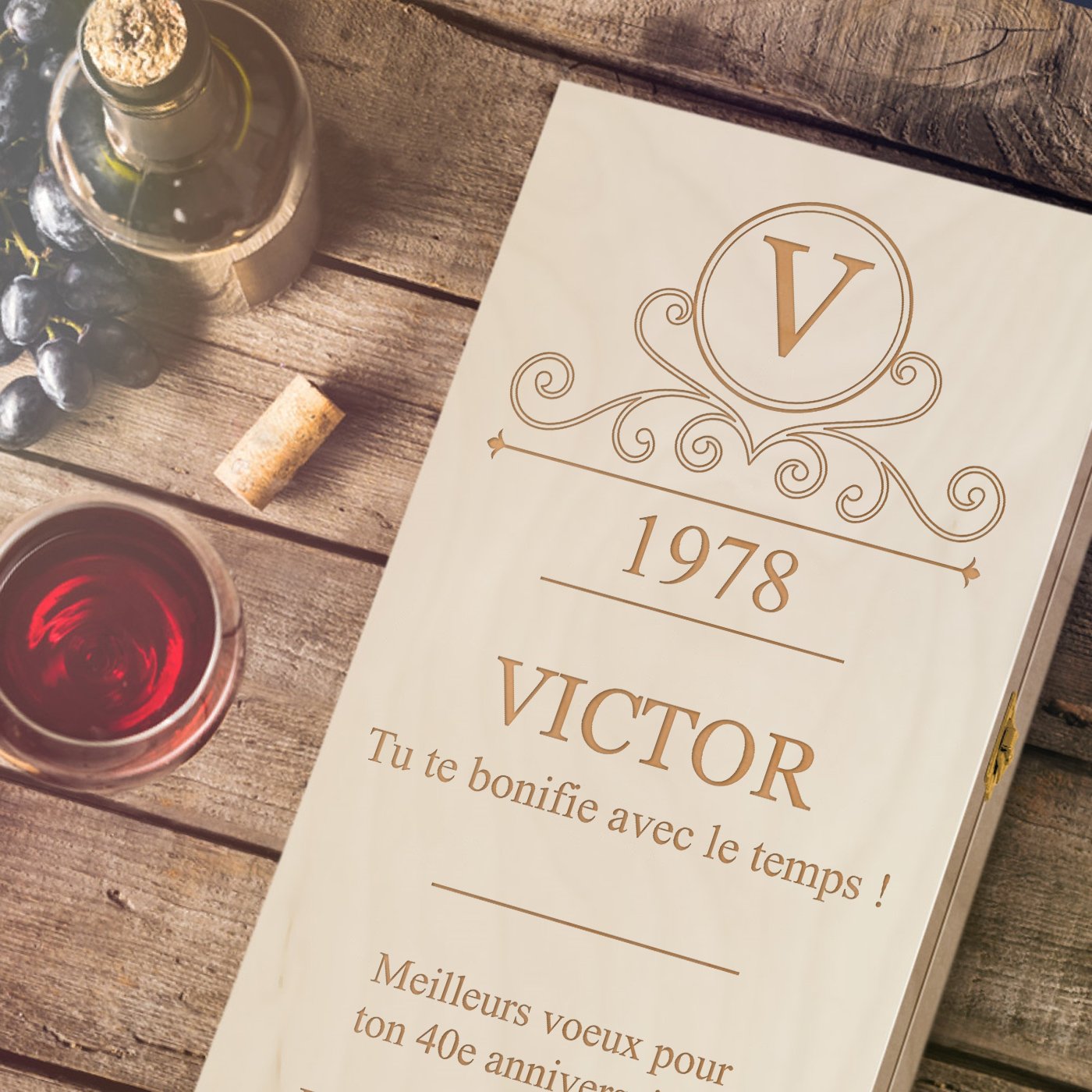 Caja de vino personalizada Murrano para 2 botellas - Regalo de cumpleaños para sus 40 años